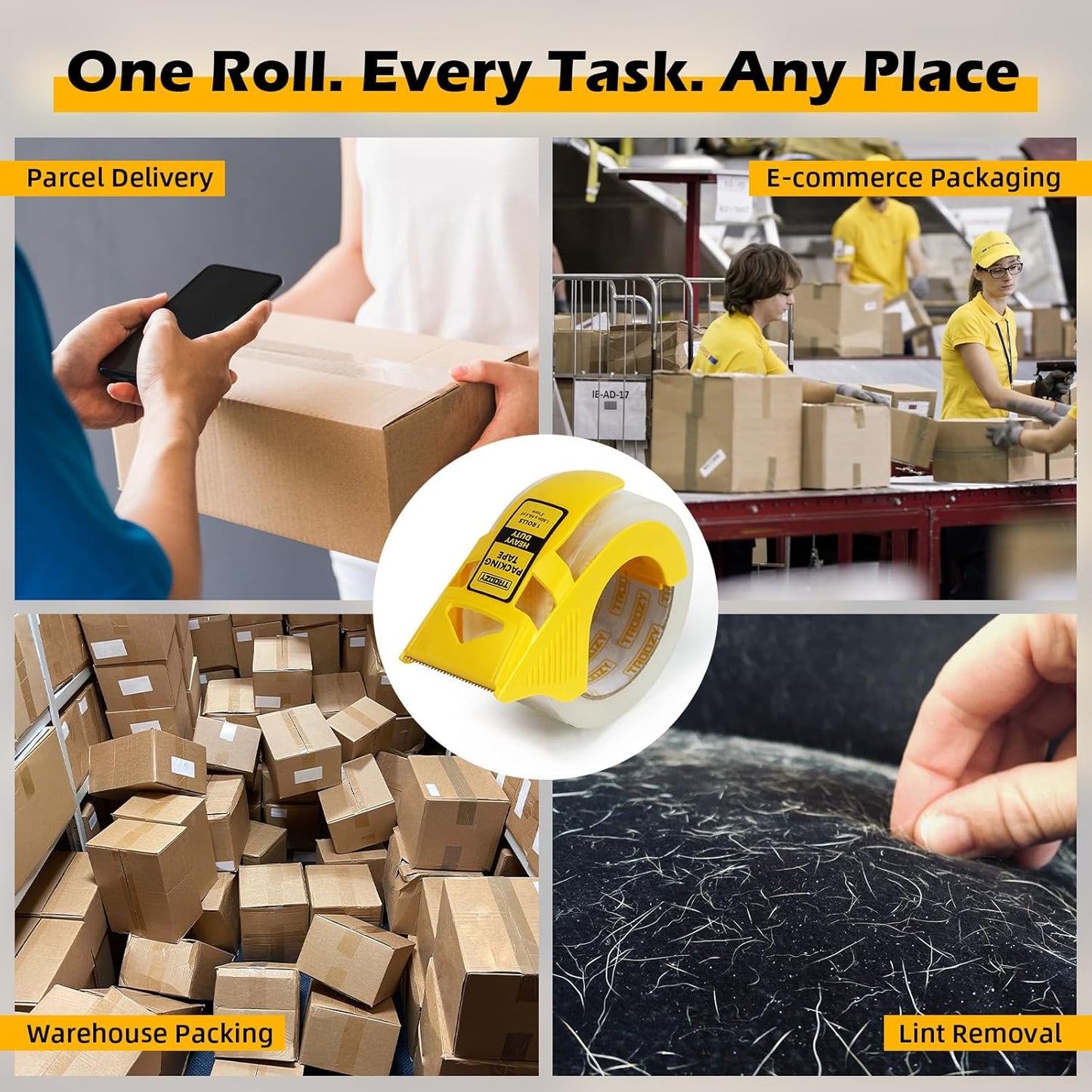 Clear Heavy Duty Packing Tape with Dispenser for Packing Shipping Moving and Storage, 2.68 Mil Thick, 1.88 in x 66 yd, 1 Pack