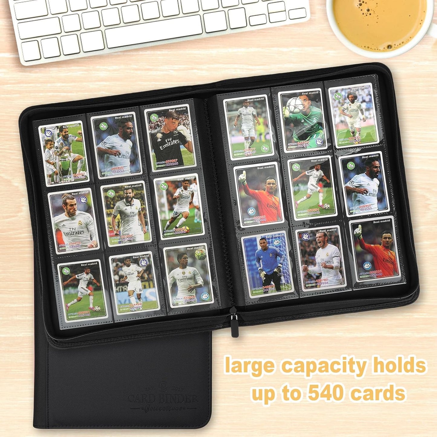 9 Pockets Card Binder,Premium Zip Trading Card Binder,540 Double Sided Pocket PU Collection Binder, Collector Album, Card Folder for MTG, TCG, Business Cards.(Black)