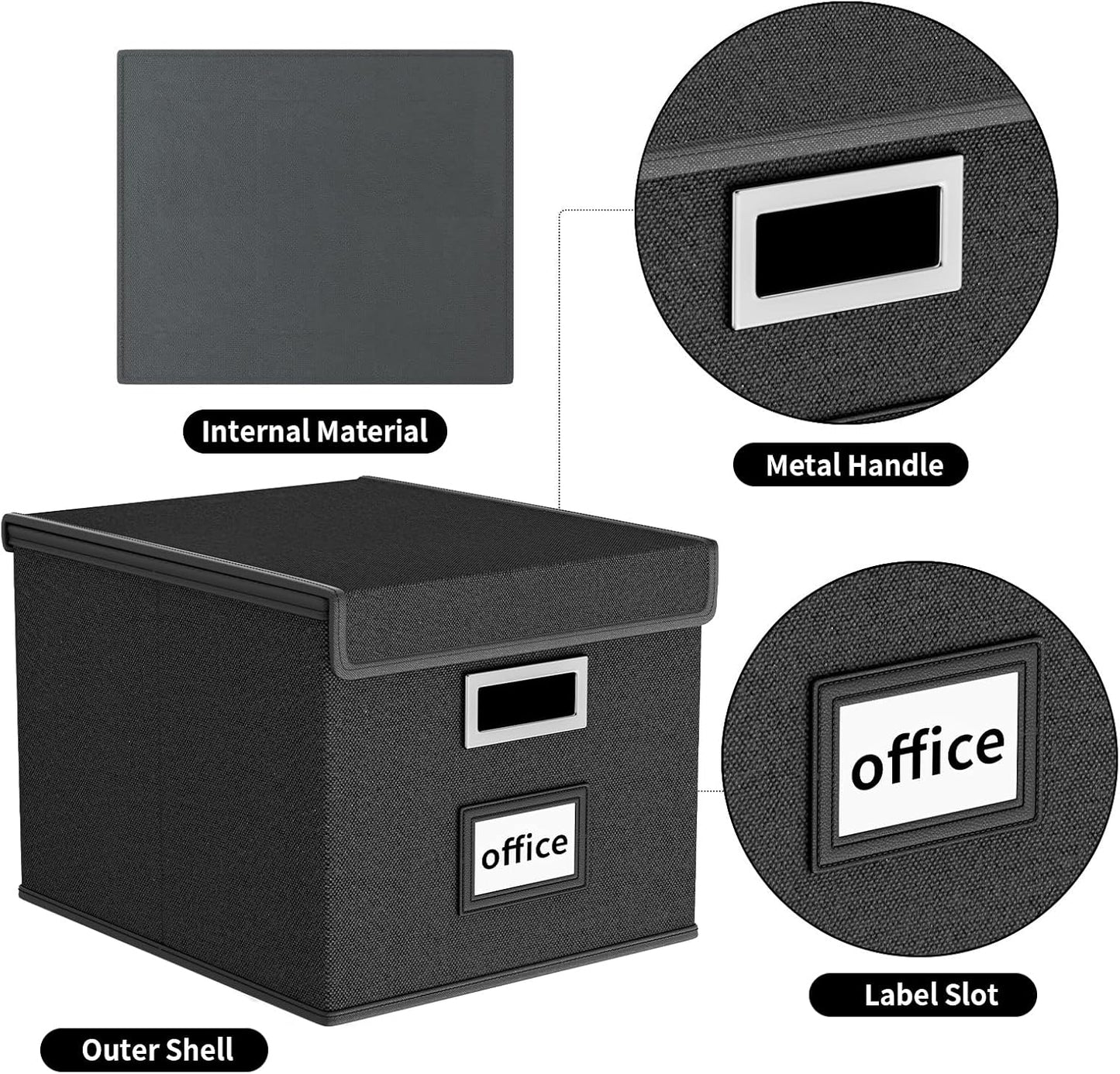 Huolewa File Organizer Boxes with Lids, Collapsible Linen Hanging Filing & Storage Boxes with Plastic Slide for Office/Decor/Home, Filling System for File/Folders/Document Storage -2 Pack