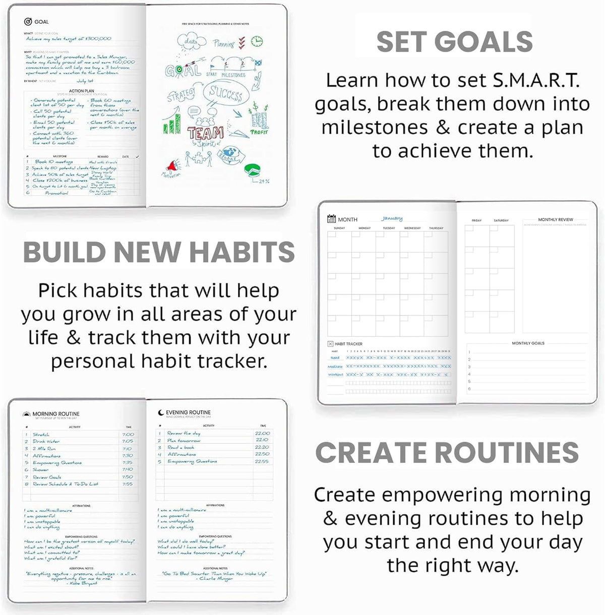 Undated Daily Planner – 1-Year B5 Productivity Organizer with Two-Page Weekly Spread, Goal Setting, Habit Tracker, Weekly & Monthly Pages – Hardcover Time Management Notebook (Gray)