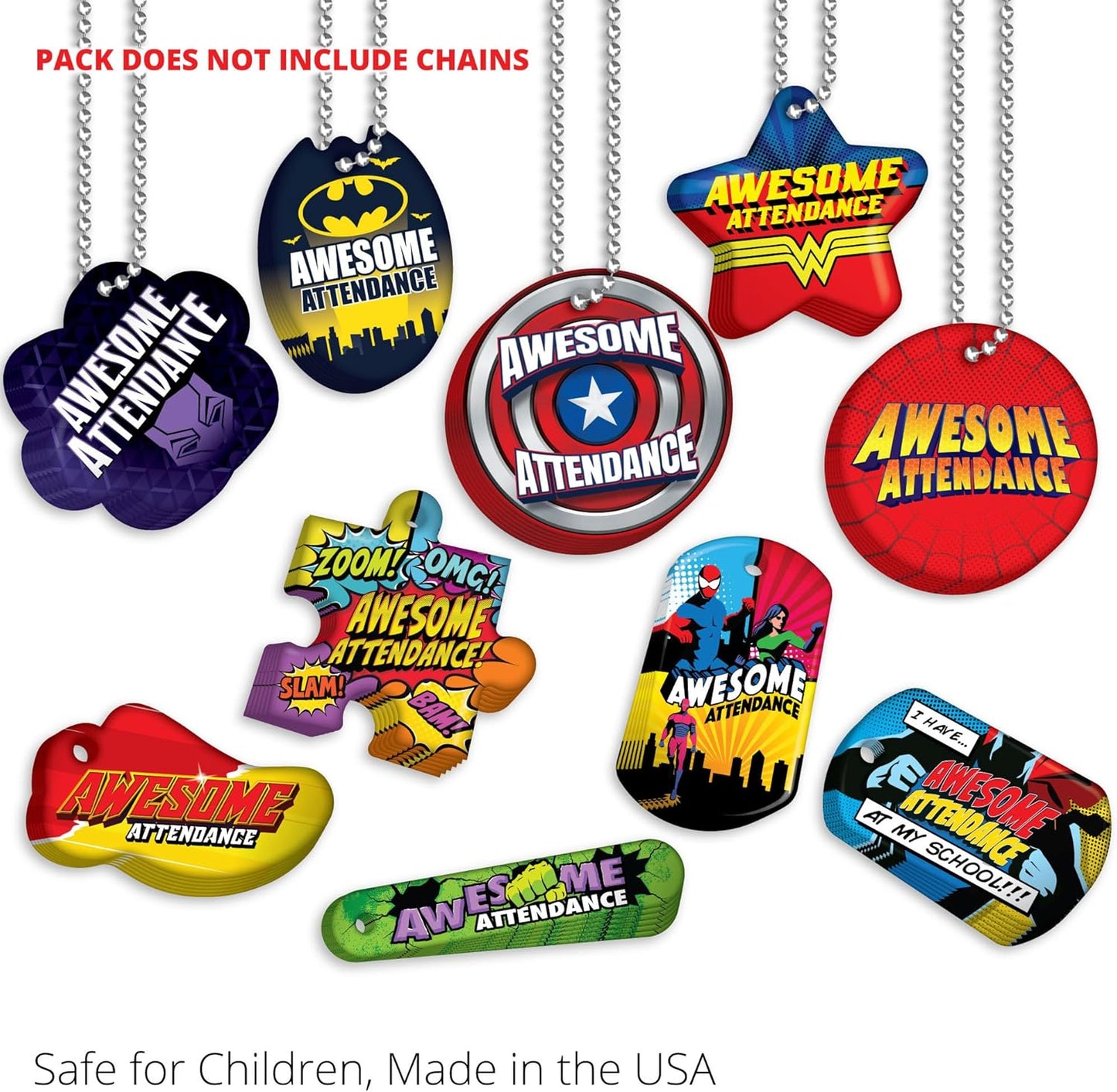 Awesome Attendance Heroes Brag Tag Value Pack to Improve Student School & Classroom Attendance: 500 Tags (50 Tags for Each Design)