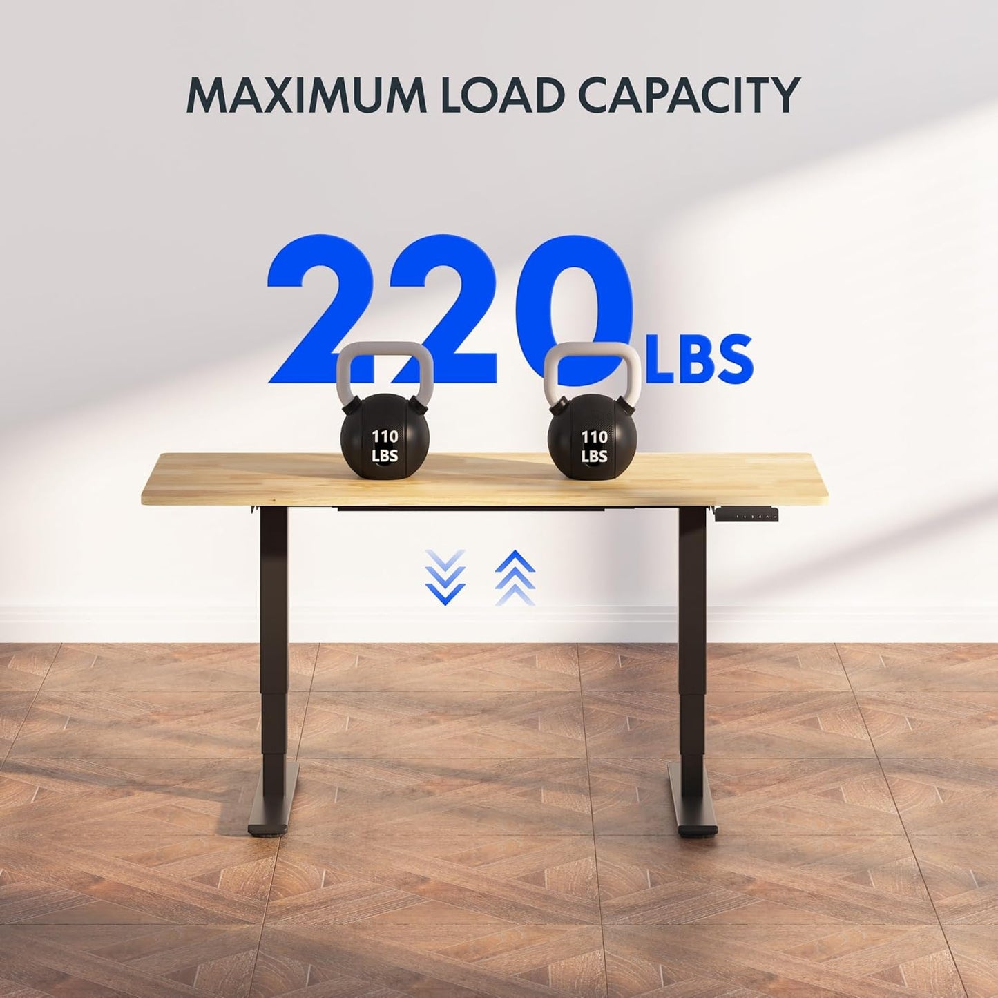 FLEXISPOT E6 Essential Solid Rubber Wood 3 Stages Dual Motor 48x24 Inch Electric Height Adjustable Standing Whole-Piece Board Desk Sit Stand Up Desk (Black Frame + Solid Wood Desktop)