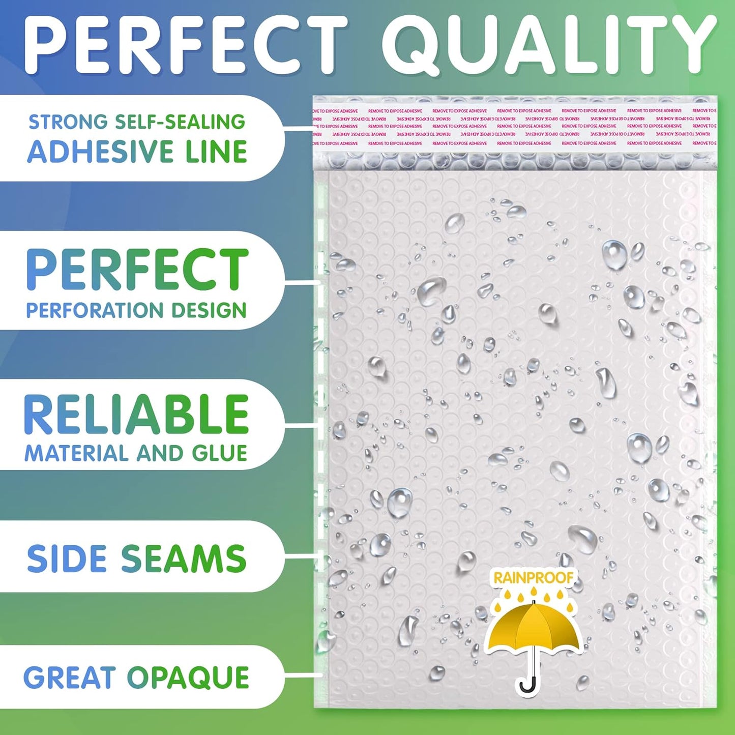 White Poly Bubble Mailers Self Seal, 10.5 x 16 Inch. Pack of 100 Bubble Packaging Envelopes for Shipping. Durable Padded Envelopes Waterproof. Self Seal Padded Mailers. Shipping Packages