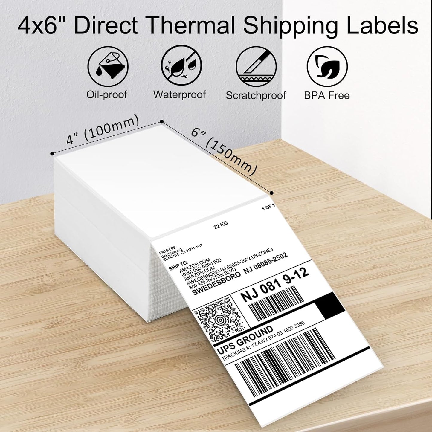 4''X6'' Direct Thermal Shipping Labels (1000 4x6 Fan-fold Labels) - Permanent Adhesive Postage Labels - Commercial Grade - LabelRange/Rollo/Munbyn Compatible