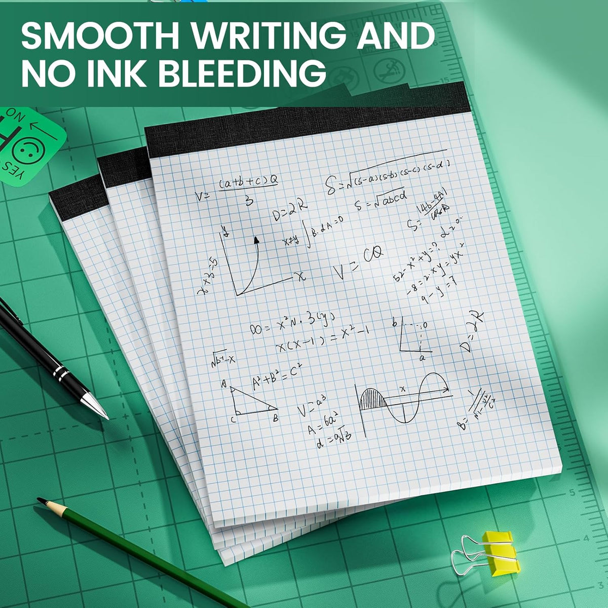 Graph Paper 8.5 X 11, 3 Pack, 4x4 Quad Ruled, Grid Paper Pad 8-1/2" X 11.75", Grid Pad 8.5 X 11.75, Engineering Notebook, Easy Tears Off, White 70 Gsm Graft Paper
