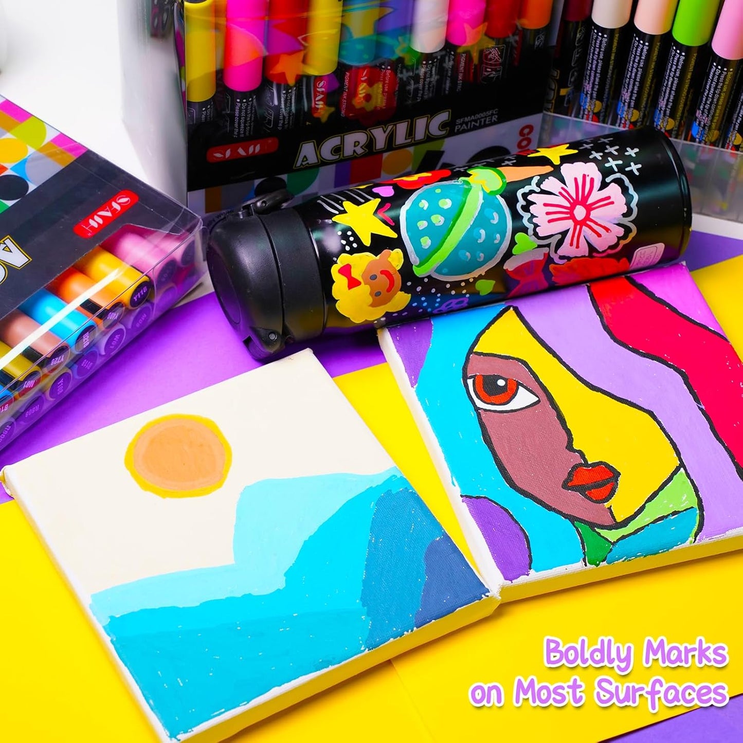 SFAIH Halloween Acrylic Creative Markers - 36 Colors 3mm Replaceable Nibs, Ultra-High Coverage, Large Ink Capacity, Drawing Markers for Pumpkin Painting, Graffiti Wood Fabric Rock Glass DIY Crafts