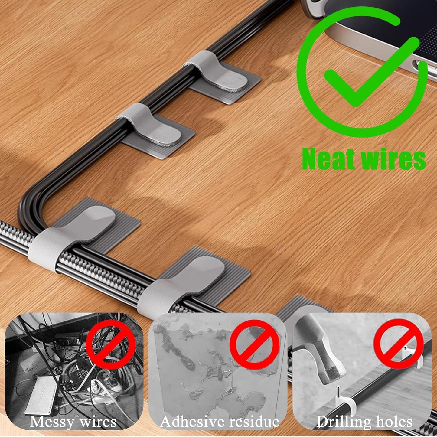 80PCS Hook and Loop Cable Ties, Hook and Loop Cable Straps, Under Desk Cable Management, Adhesive Cable Clips, Sticky-Back Cord Organizer for Desk, Household & Office Organization (Black)