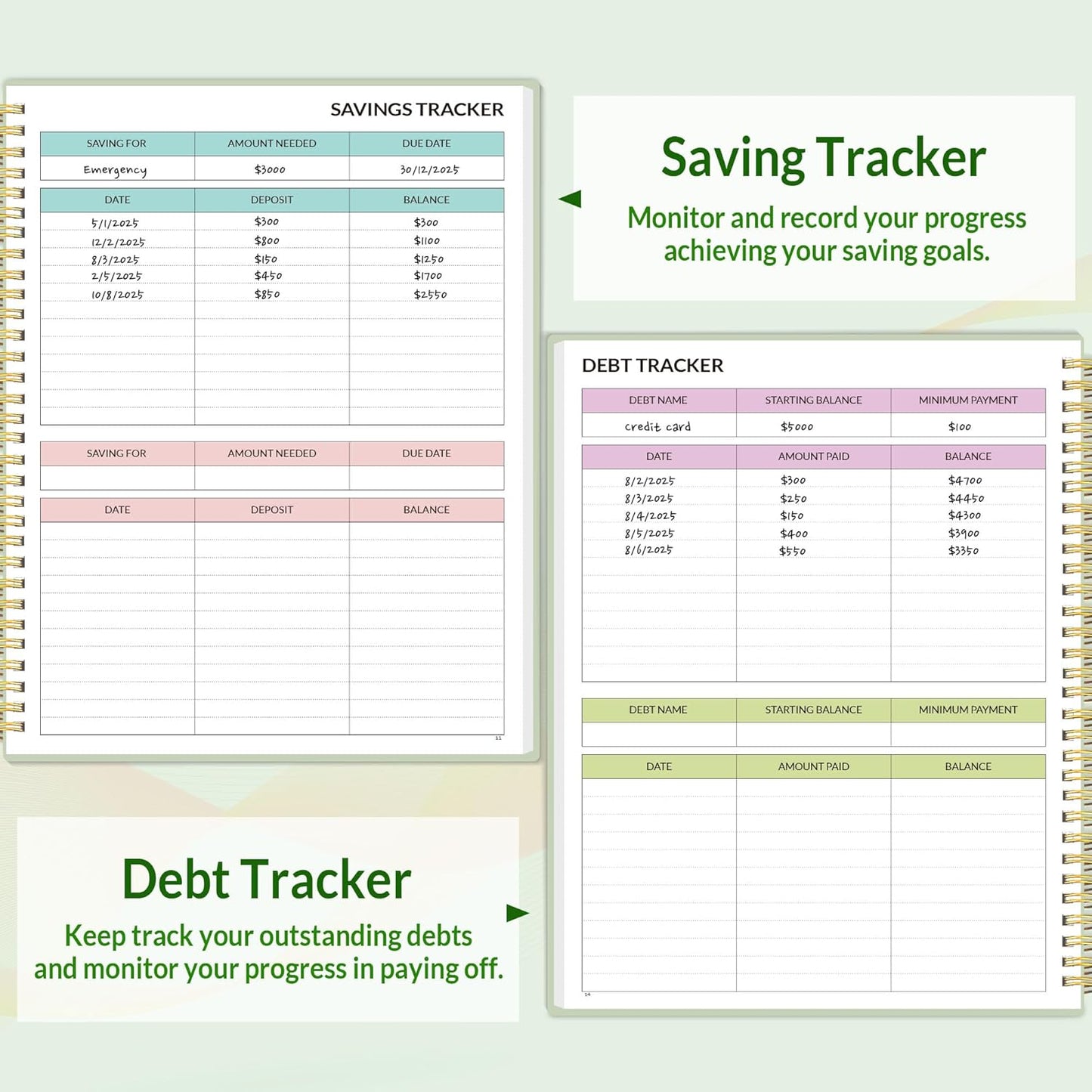 SUNEE Budget Planner - Monthly Budget Book with Expense Tracker Notebook, A4(8.5" x 11") Undated 12 Month Bill Organizer & Finance Planner to Manage Your Money, Account Book with Colorful Tab, Green