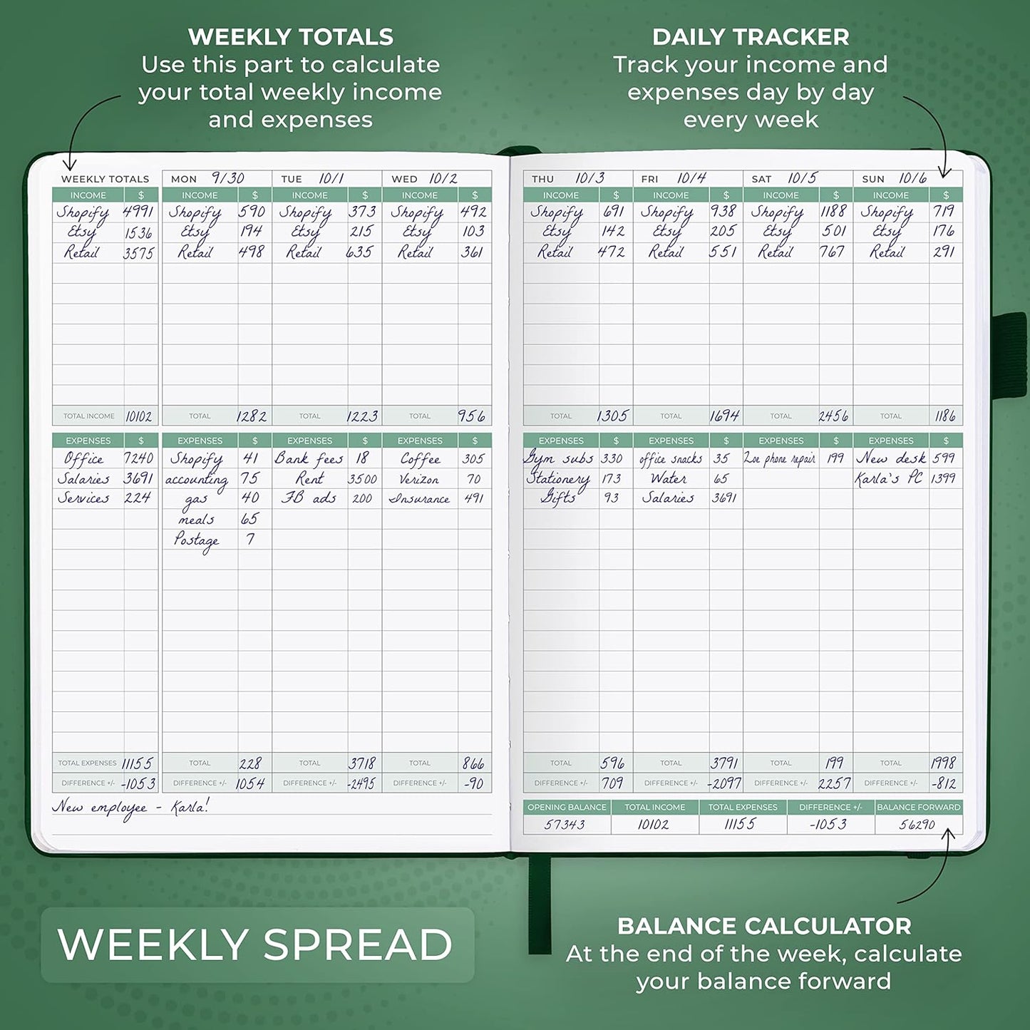 Clever Fox Income & Expense Tracker – Accounting & Bookkeeping Ledger Book for Small Business – 1-Year Record Notebook, A5 (Dark Green)