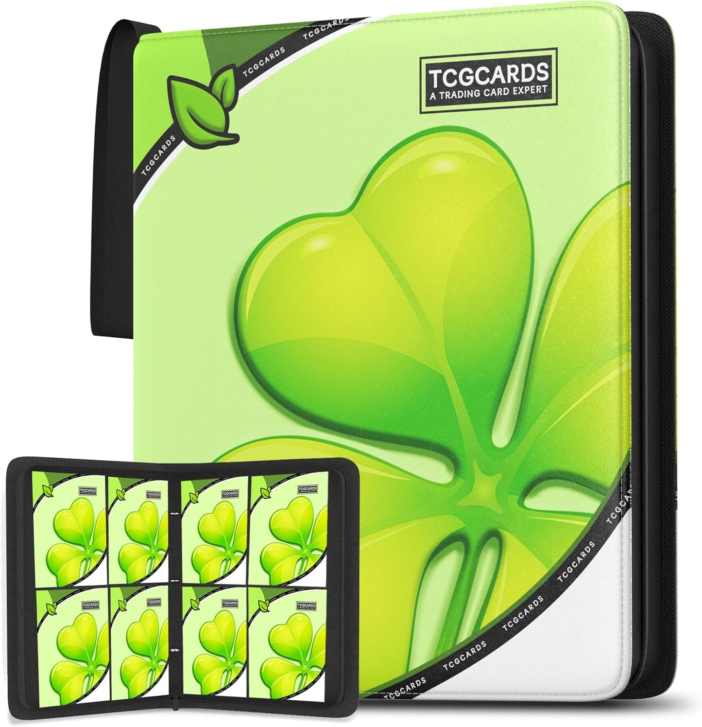 Trading Card Binder 4 Pocket，Card Binder 400 Pockets Card Book Holder Cards with 50 Removable Sleeves，3-Ring Zip Design MTG/TCG/Sport Collectible Trading Card Albums Gifts for Boys and Girls (Leaf)