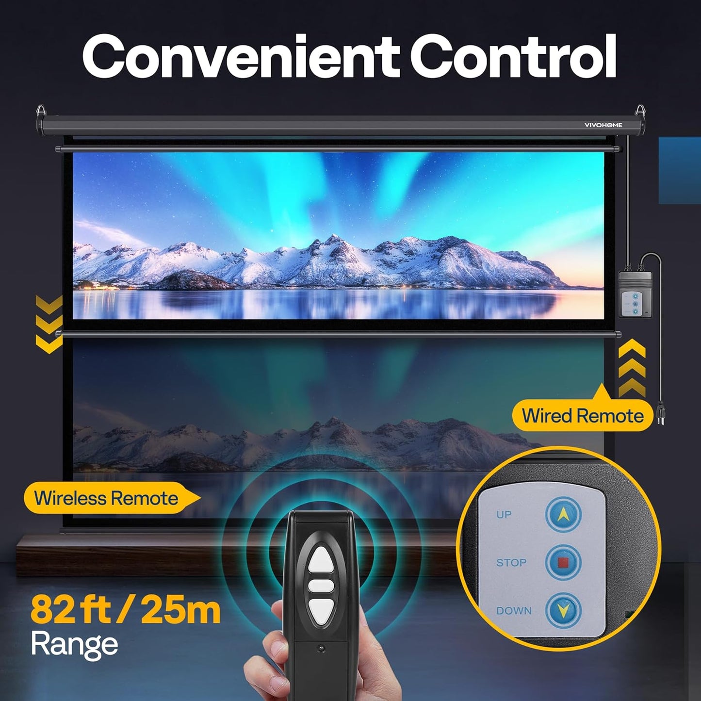 VIVOHOME Motorized Projector Screen with Remote, 16:9 100 Inch Auto Electric Projection Screen, HD 4K Movie Screen for Home Theater, Cinema, Office (87 x 49 Black)