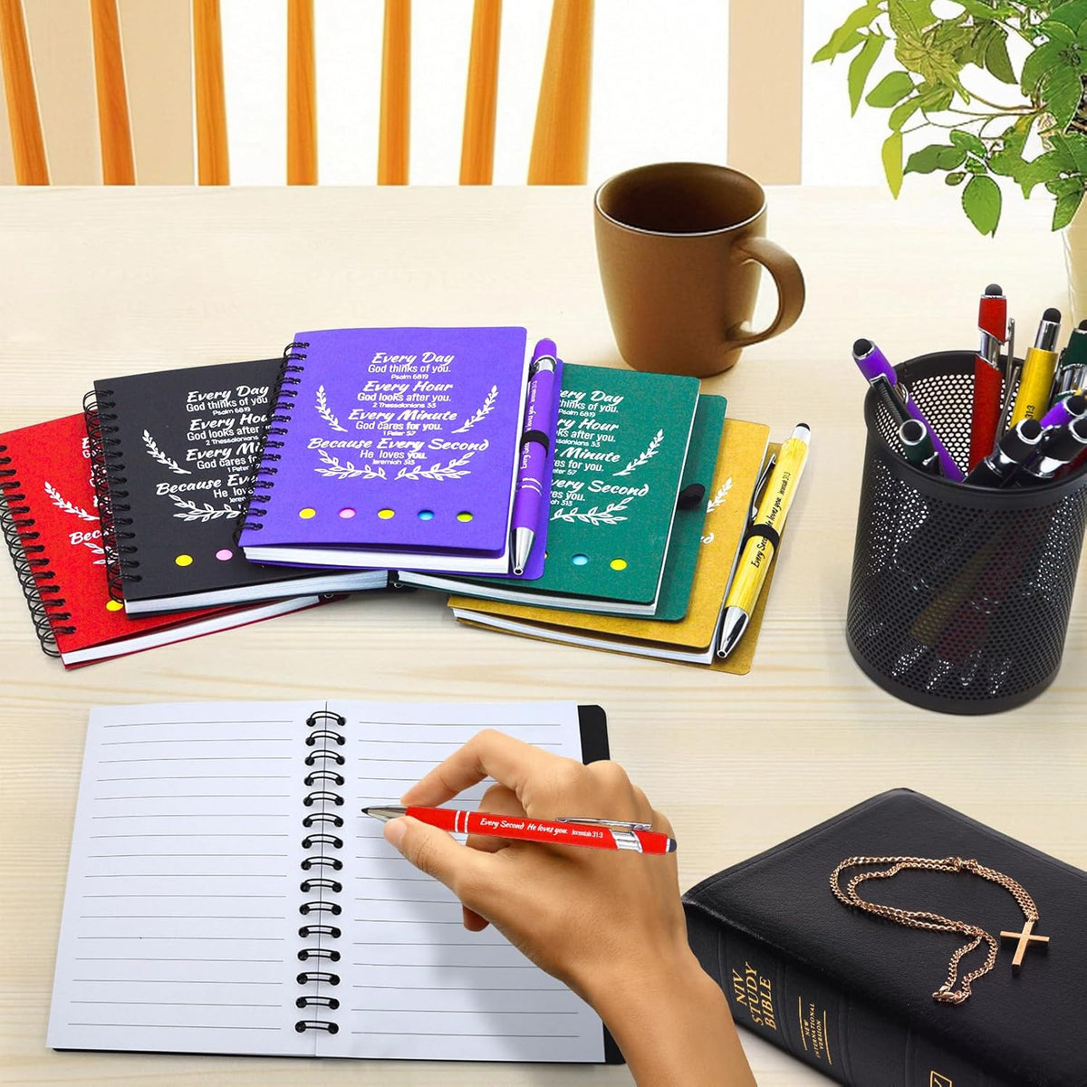 400 Pcs Bulk Christian Gifts Prayer Journal for Woman - 200 Set Religious Notepad with Christian Pen - Bible Notebook - Church Gifts for Inspirational, Bible Study, Devotions (Colorful)