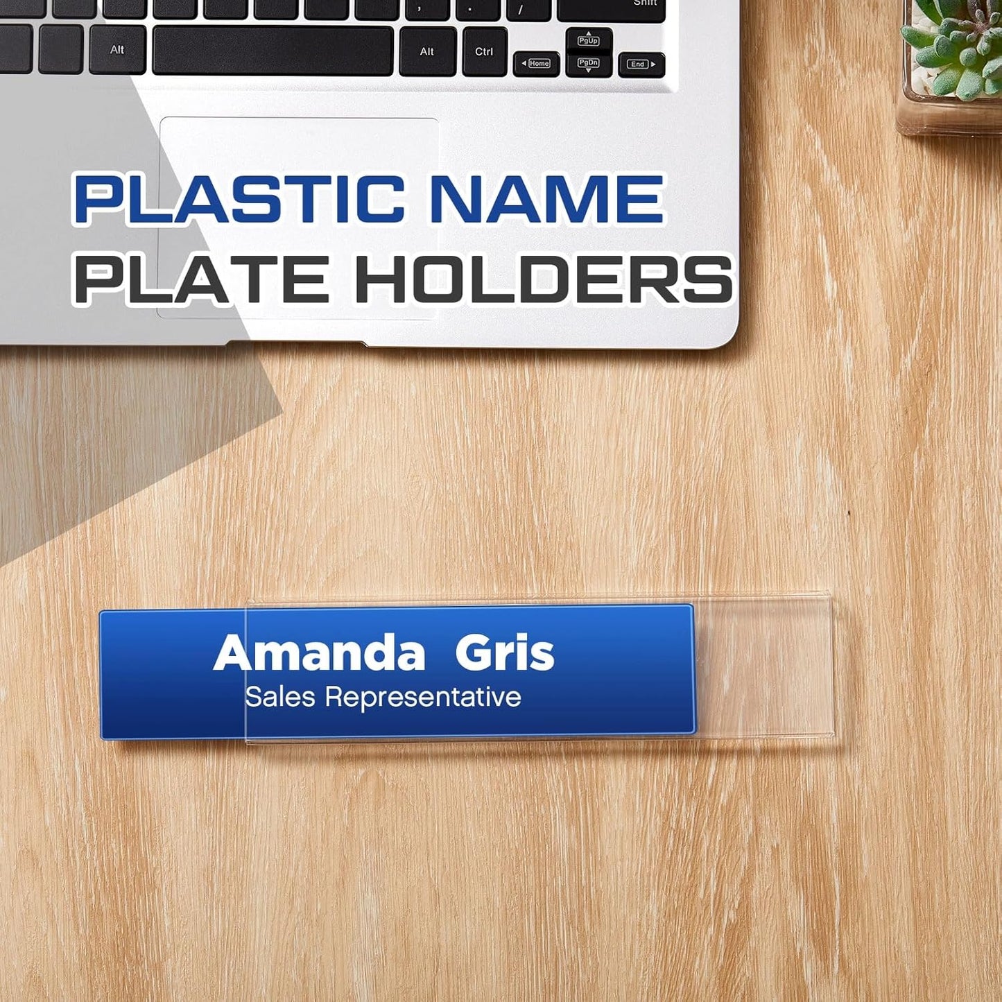 25 Pack Plastic Cubicle Name Plate Holder 8.5" Wide x 2" High Glass Wall Name Plate Holder Clear Acrylic Sign Display Stand for Home Office Business (Suitable for 1/4" Cubicle Wall)