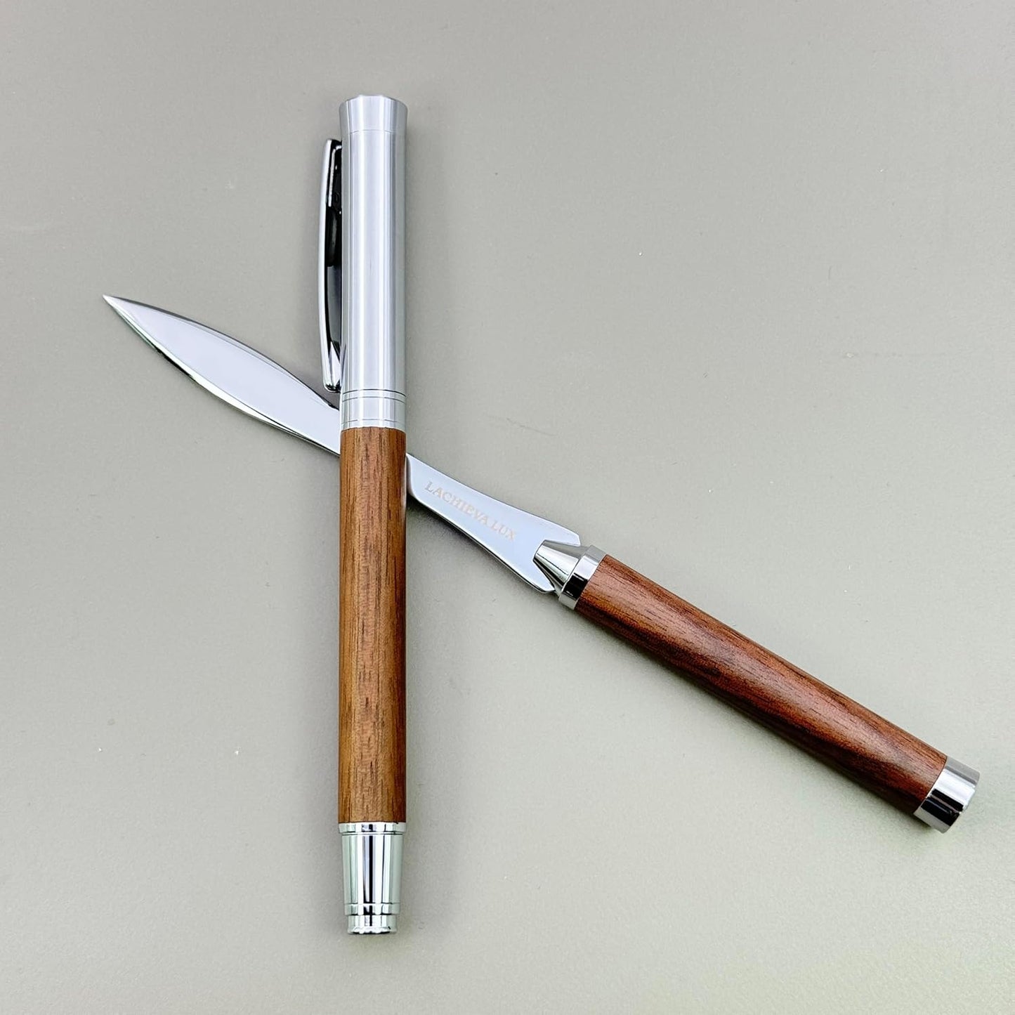 LACHIEVA LUX Walnut Rollerball Pen and Letter Opener Gift Set, Solid Wood with Rich Grain, Gift for Men and Women, TimberDuo Series
