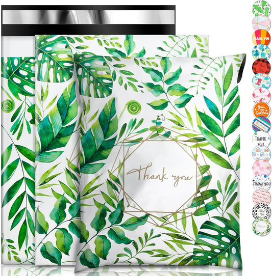 Oududianzi Poly Mailers 10x13, 100 Pack Thank You Shipping Bags, Mailing bags, Mailers Poly Bags for shipping, Shipping Envelopes, Packaging Bags for Shipping - Green leaf