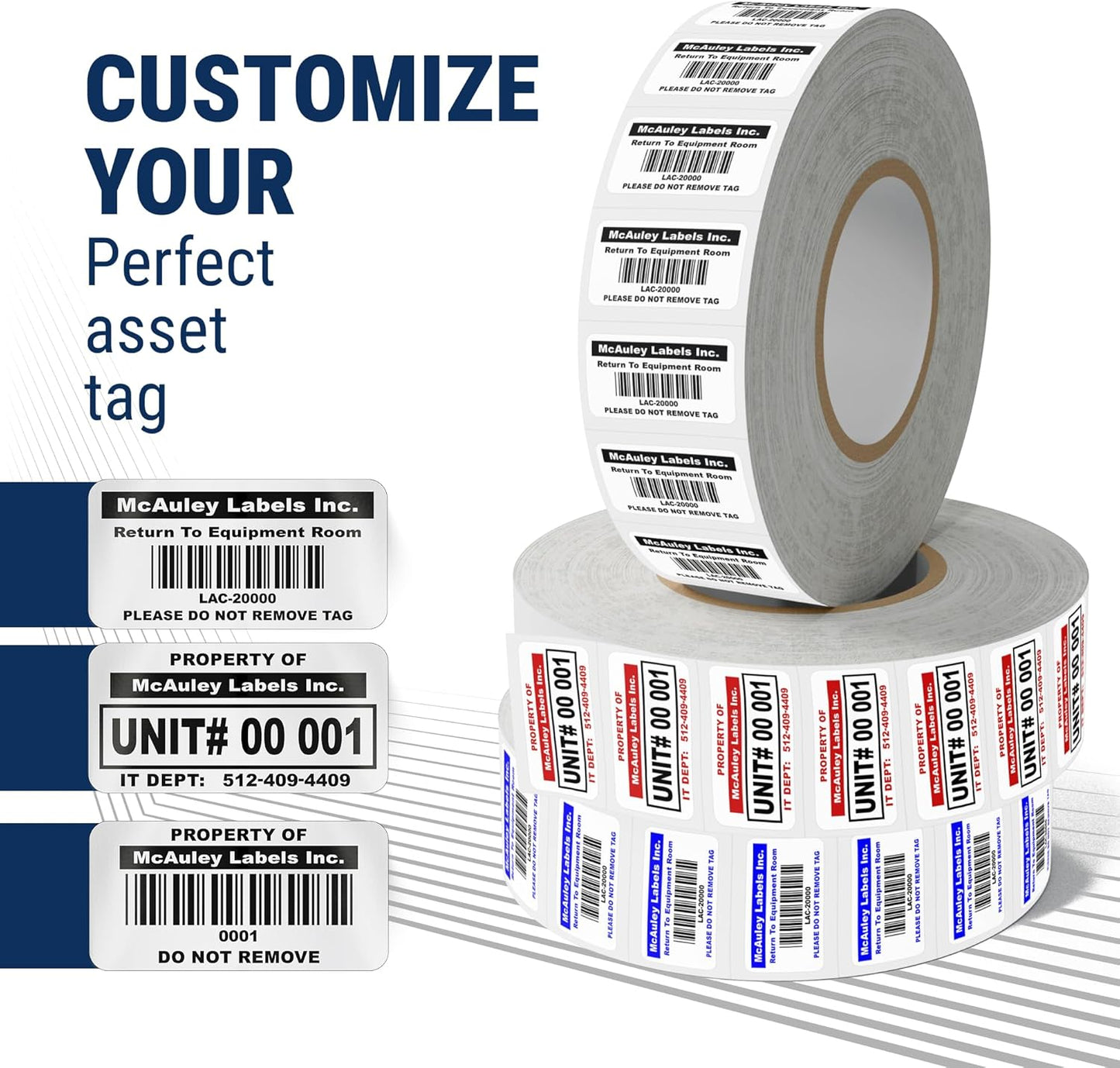 McAuley Labels Custom Asset Tags for Equipment - Numbered, Permanent Acrylic Adhesive, Semi-Gloss White Polyester - Barcode Label - 1.5x0.75 Inches