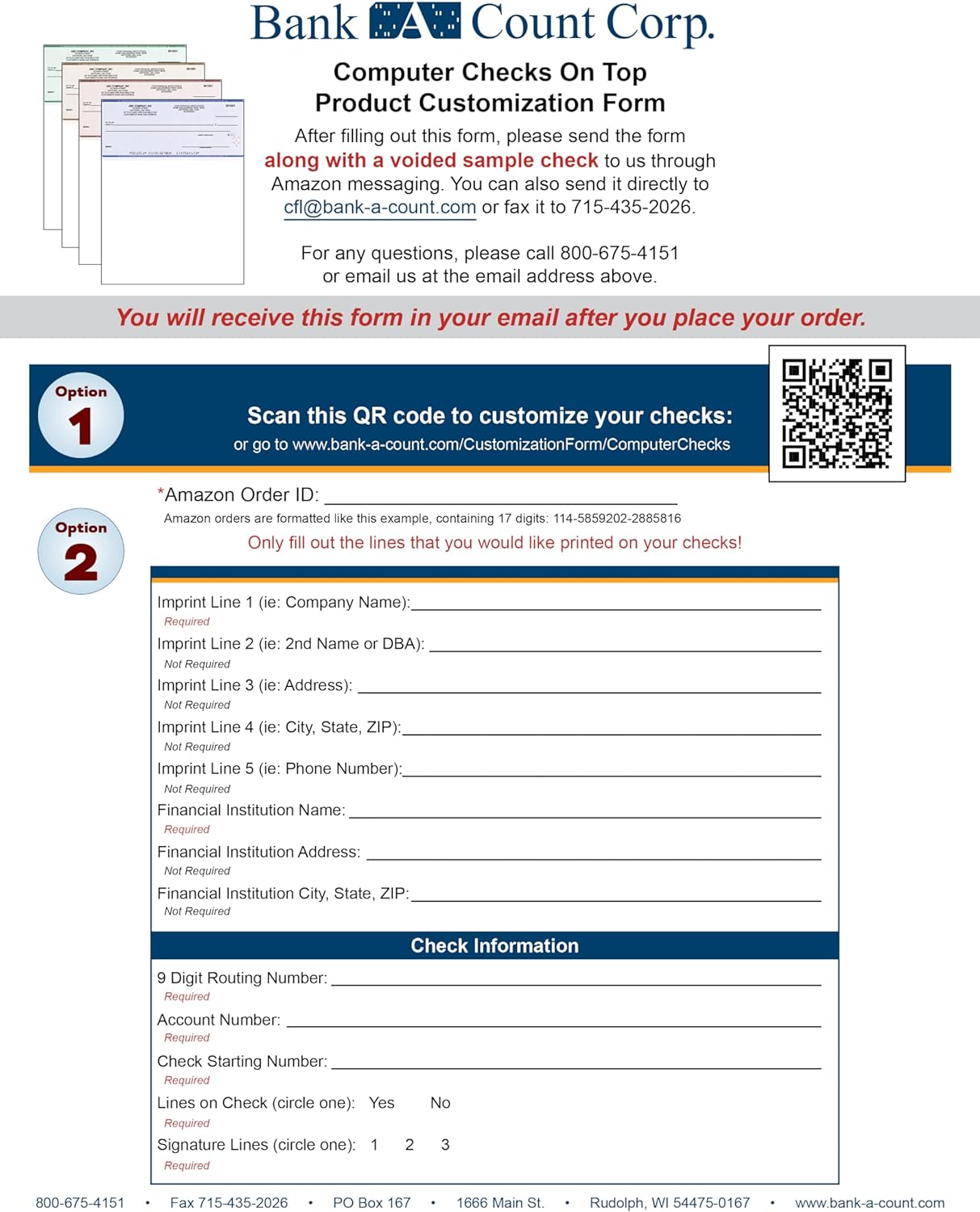 Computer Checks on Top - Custom Laser Business Checks Compatible with QB accounting software, Blue (500)