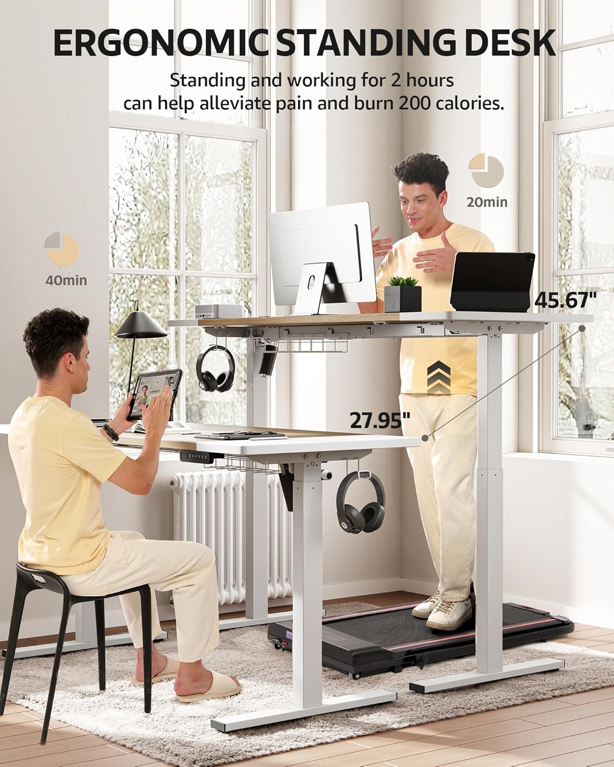 SIAGO Electric Standing Desk Adjustable - 48 x 24 Inch Sit Stand up Desk with Cable Management - 3 Memory Preset Adjustable Height Table