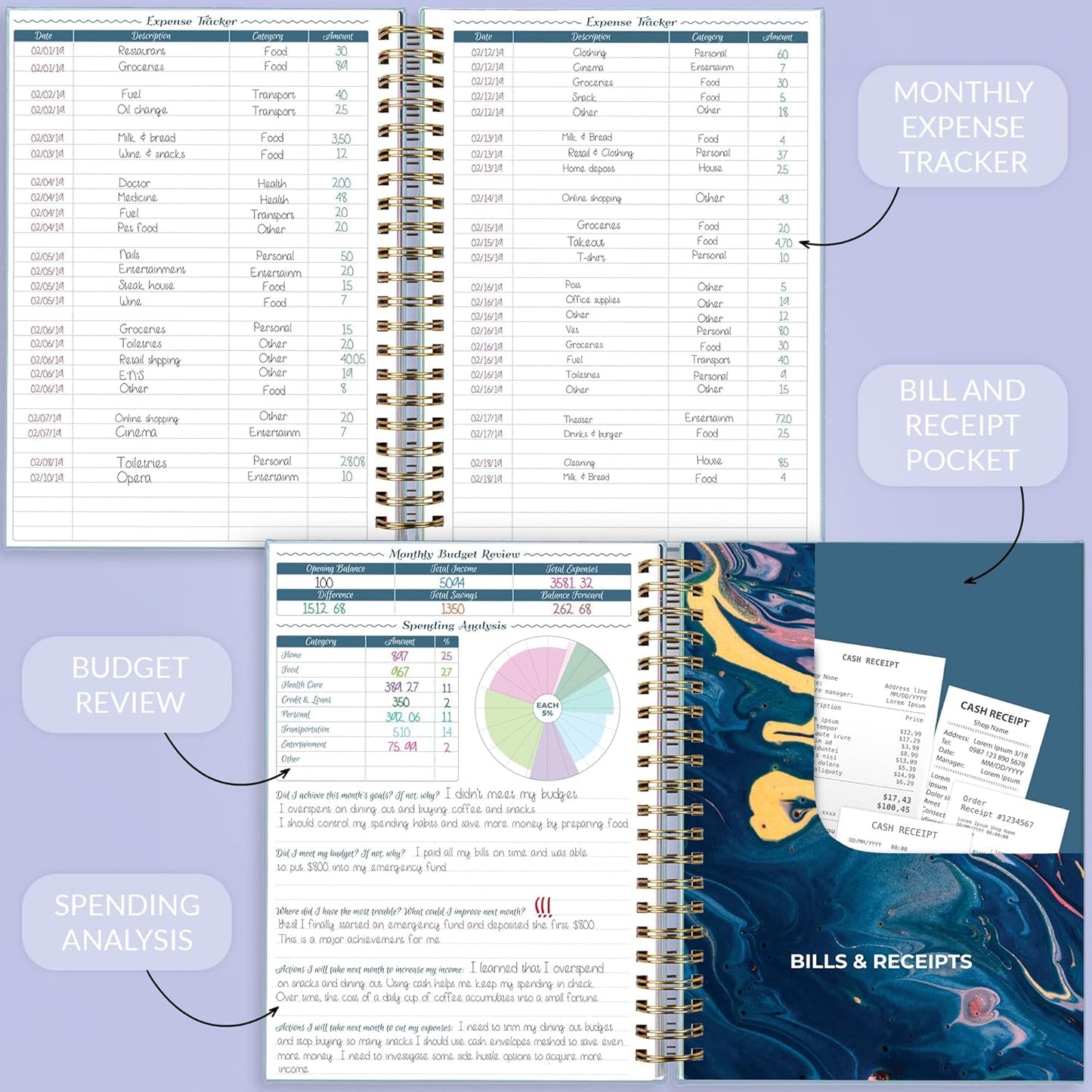 GoGirl Budget Planner & Monthly Bill Organizer – Monthly Financial Book with Pockets. Expense Tracker Notebook Journal, Large (Periwinkle)