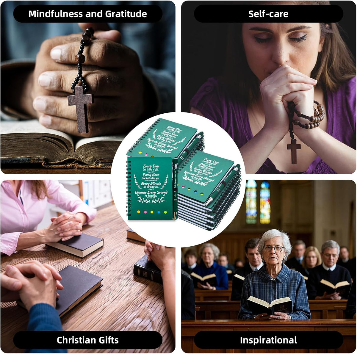 40 Pcs Bulk Fathers Day Christian Gifts Prayer Journal for Woman - 20 Set Religious Notepad with Christian Pen - Bible Notebook - Church Gifts for Inspirational, Bible Study, Devotions ( Green )
