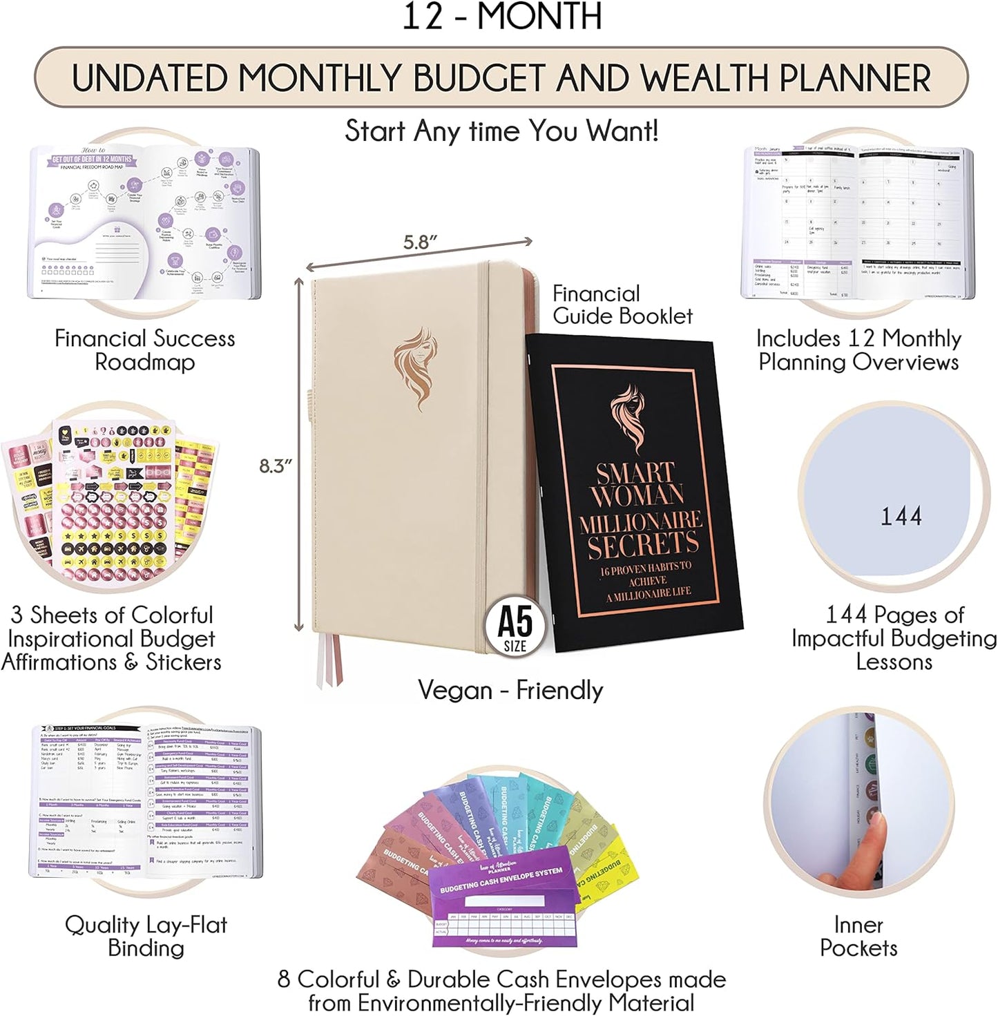 Financial Planner - Monthly Budget Planner with Cash Envelopes & Monthly Bill Organizer | A 12-Month Journey to Financial Freedom | Bill Payment Tracker Organizer, Debt, Expense Tracker & Money Saving