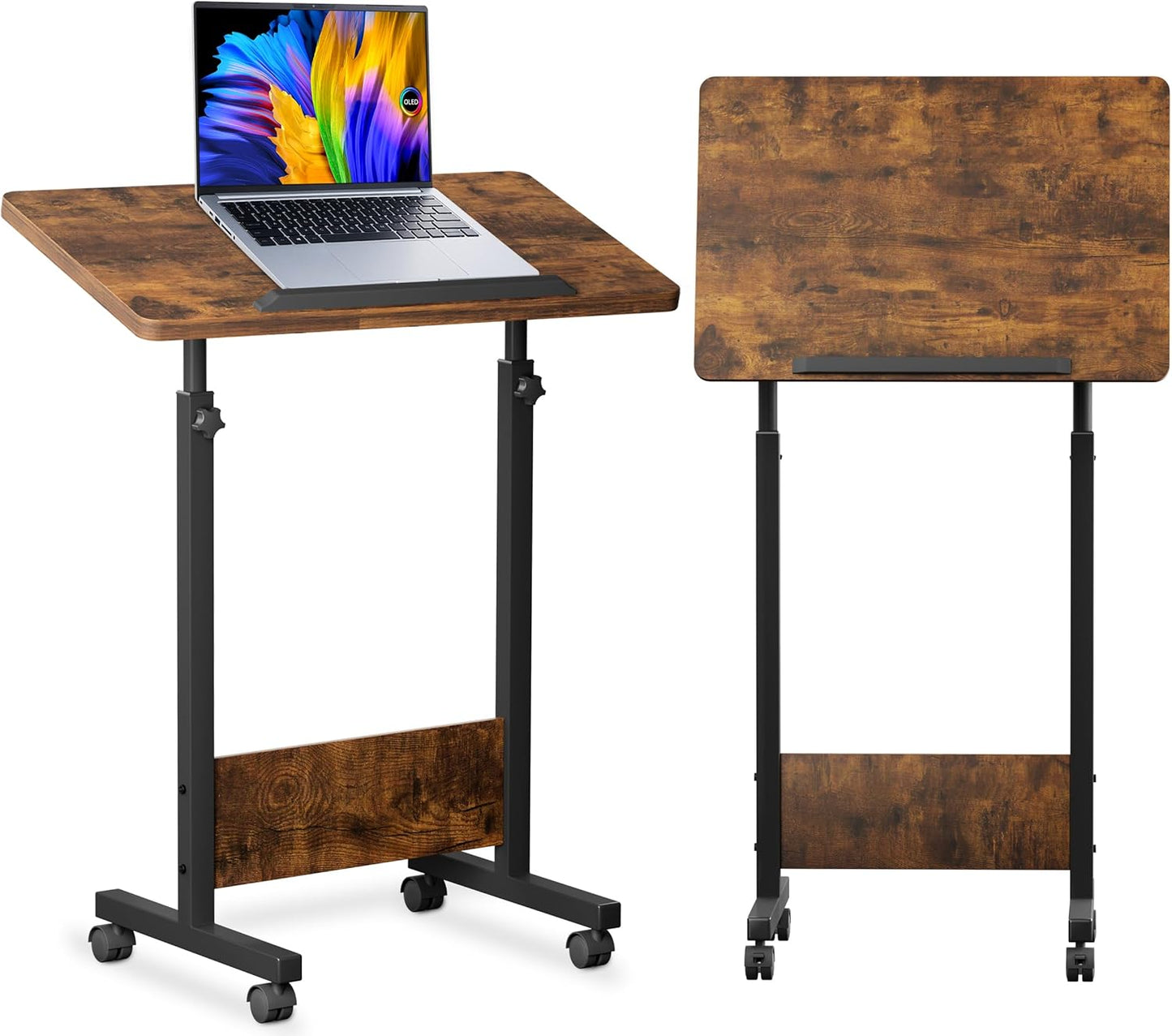 KOUPA Height Adjustable Standing Desk,widths16 in Length 31 in, Portable Rolling Mobile Stand Up Table with Wheels, 360 Degree Flip Laptop Computer Desk for Home Office, Rustic Brown