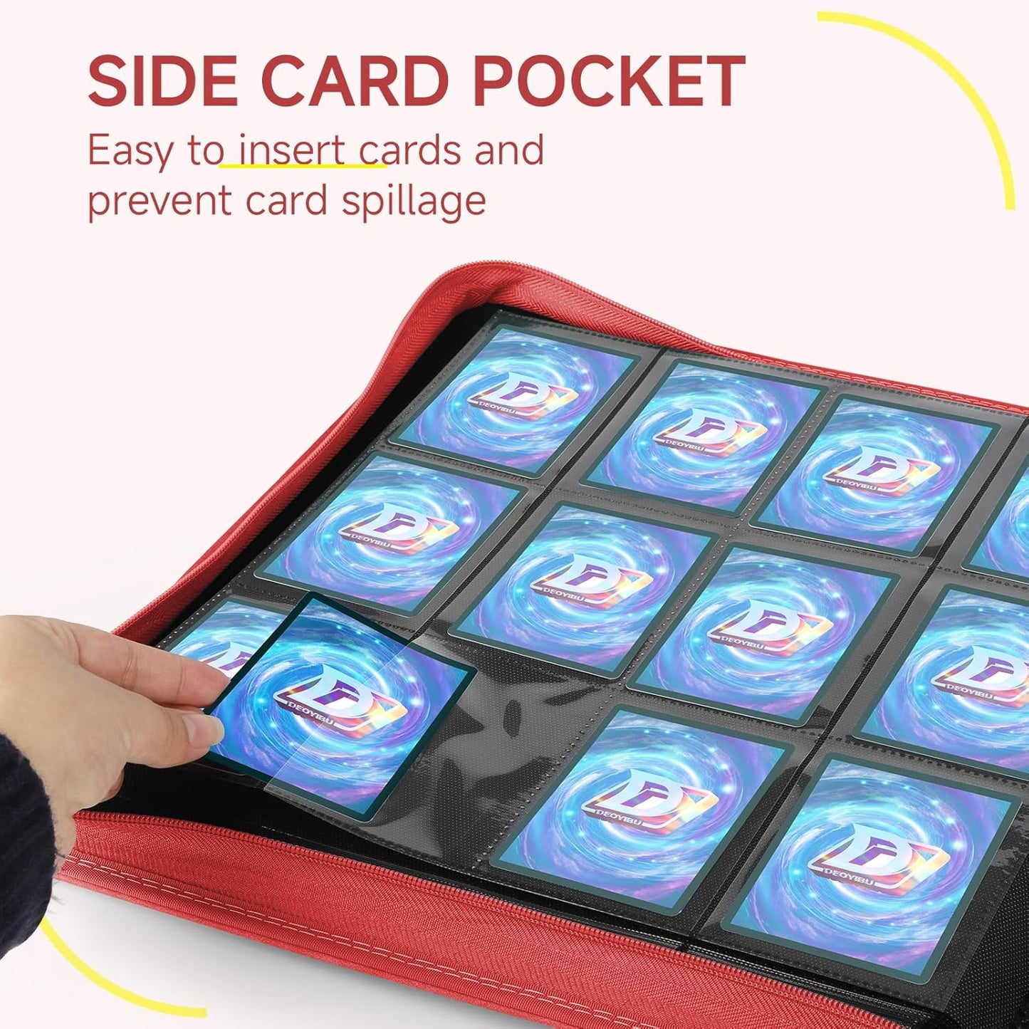 Trading Card Binder with Zip,12 Pockets Card Binder,720 Double Sided Pocket Card Collection Binder,Card Album Card Folder for MTG,TCG,Sports Cards,Game Cards,Red