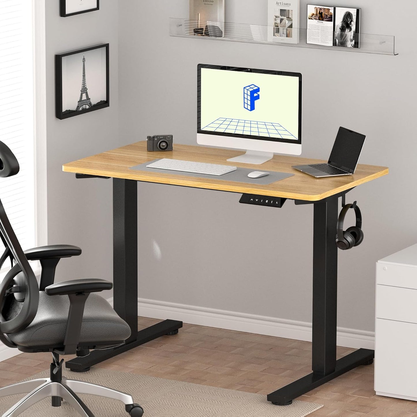 FLEXISPOT EN1 Whole-Piece Standing Desk, 48 x 24 Inches Height Adjustable Desk for Home Office (Black Frame + 48 in Maple Top)