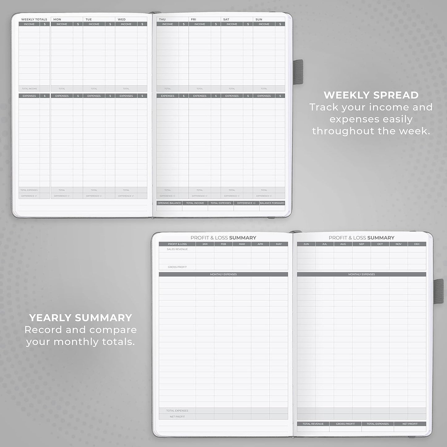 Clever Fox Income & Expense Tracker – Accounting & Bookkeeping Ledger Book for Small Business – 1-Year Record Notebook, A5 (Silver Black)