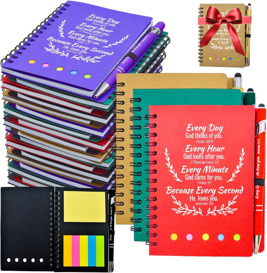 400 Pcs Bulk Christian Gifts Prayer Journal for Woman - 200 Set Religious Notepad with Christian Pen - Bible Notebook - Church Gifts for Inspirational, Bible Study, Devotions (Colorful)