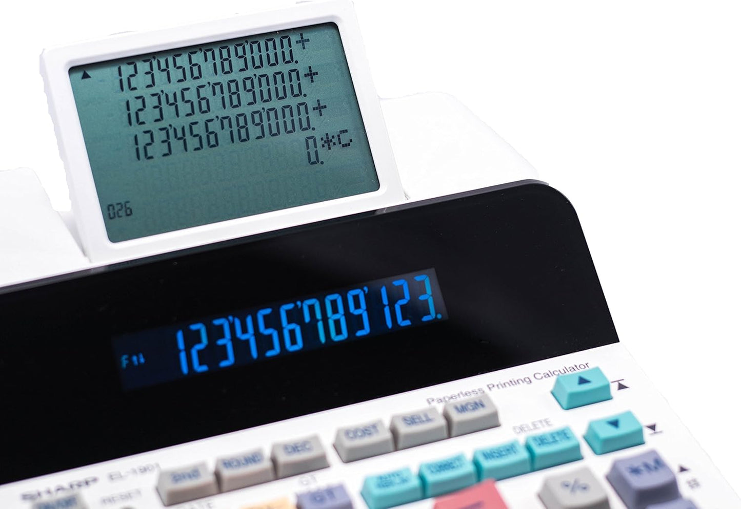 Sharp Paperless Printing Desk Calculator w/Check and Correct, Large 12-Digit LCD Primary Display, Printing Calculator/Adding Machine with Scrolling LCD Display Replacing Paper (EL-1901)