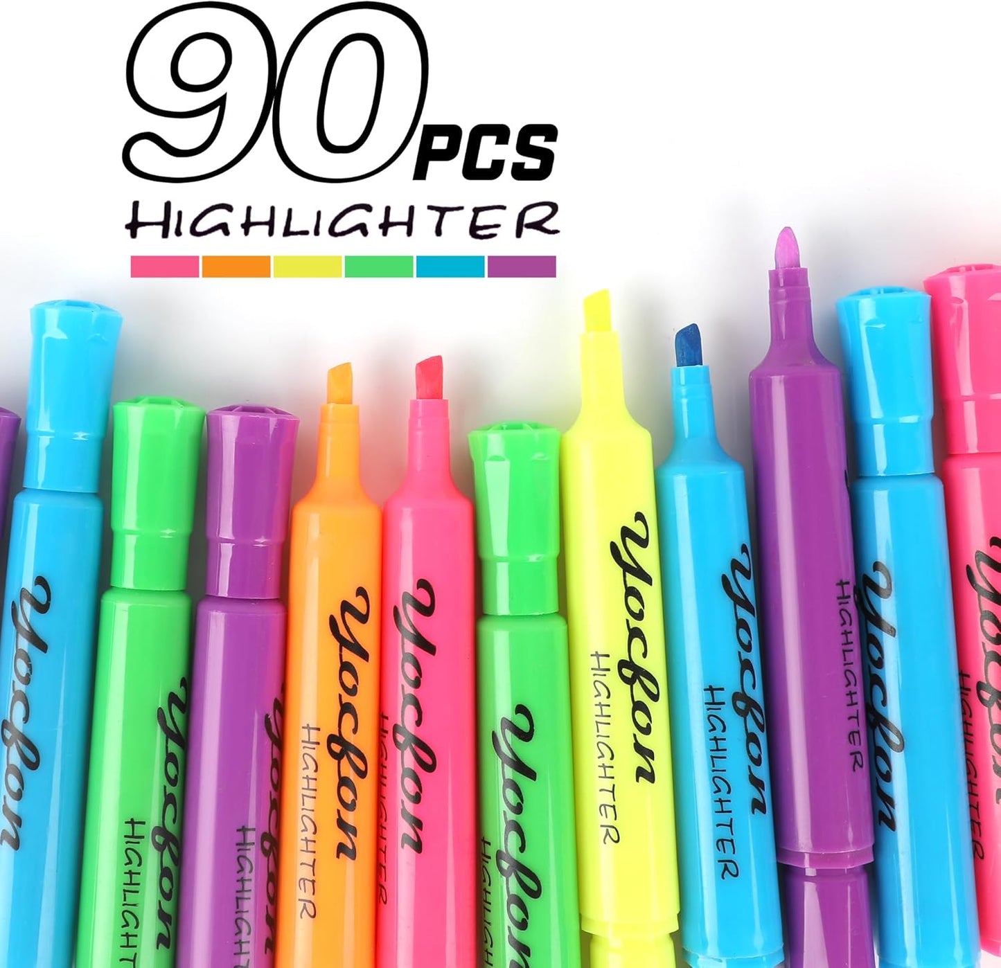 Highlighters 90 Pack, Chisel Tip, Tank Style Highlighters Assorted Fluorescent Colors, 6 Bright Colors Highlighter Markers for Coloring, Highlighting as School Supplies