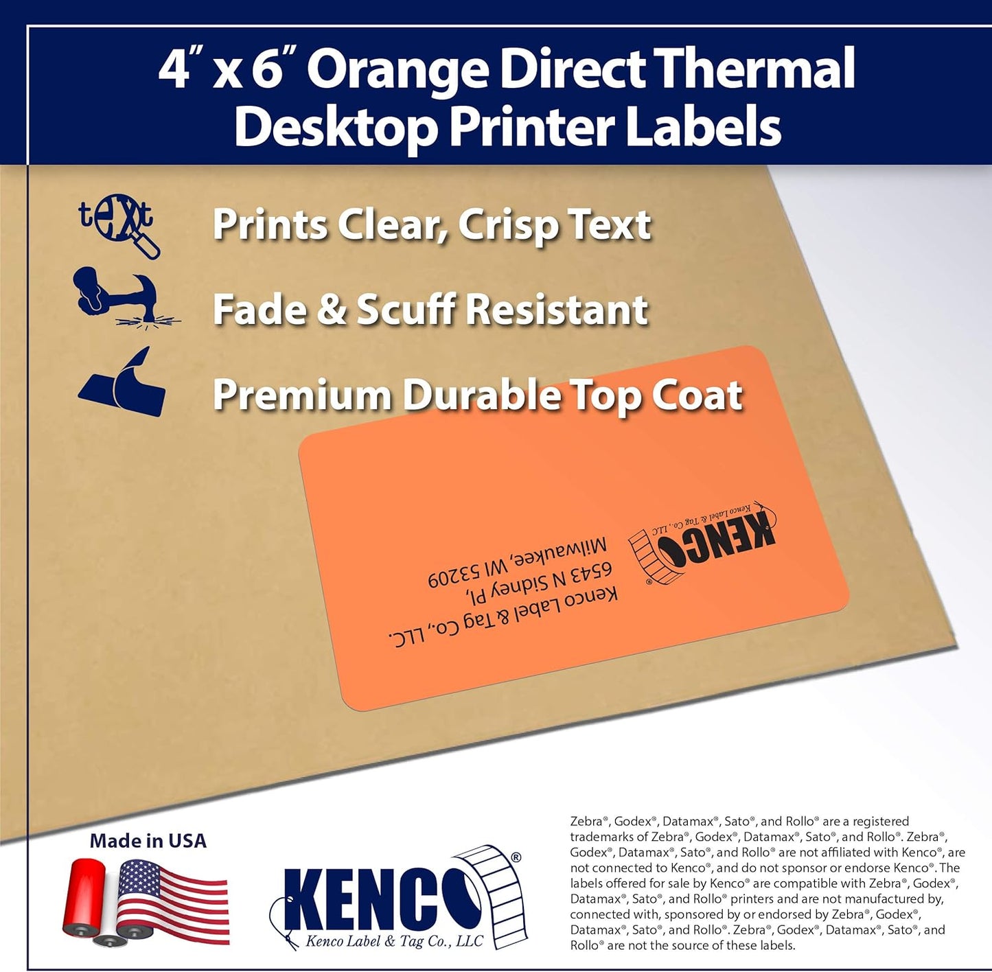 4" X 6" Direct Thermal Perforated Stickers Labels for Shipping Labels, Inventory, and Color Coding - Compatible with Zebra, Rollo, Godex and More (Orange, Pallet)
