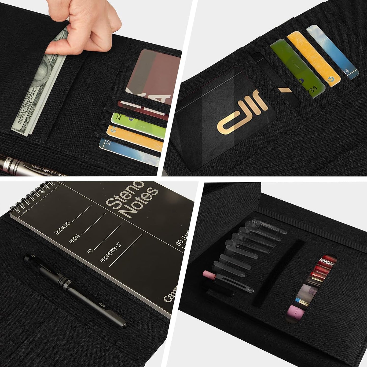 Journal Cover for Rocketbook Flip | Executive Size 6"x8.8" Fits A5, 6"x9" Steno Pad/Notebook & Top Spiral Notepad | Waterproof Protective Case with Pen Loop Holder & File Storage (Black)
