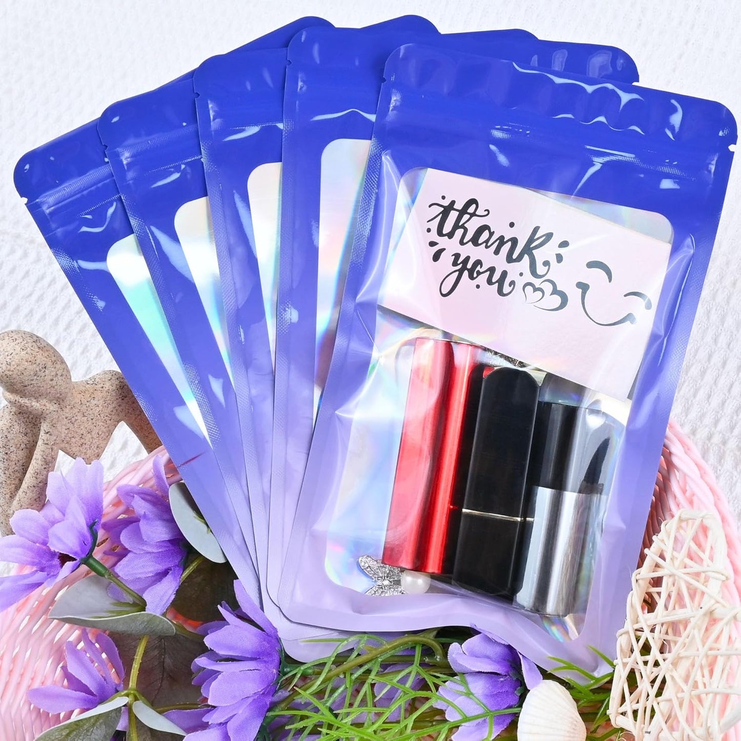 Resealable Mylar Pouch Pen Bags Great for Office Home Party Favor Food Storage Cookies Sample Jewelry Snack (100PCS, Purple and Blue Color, 5.5 x 8 inch)