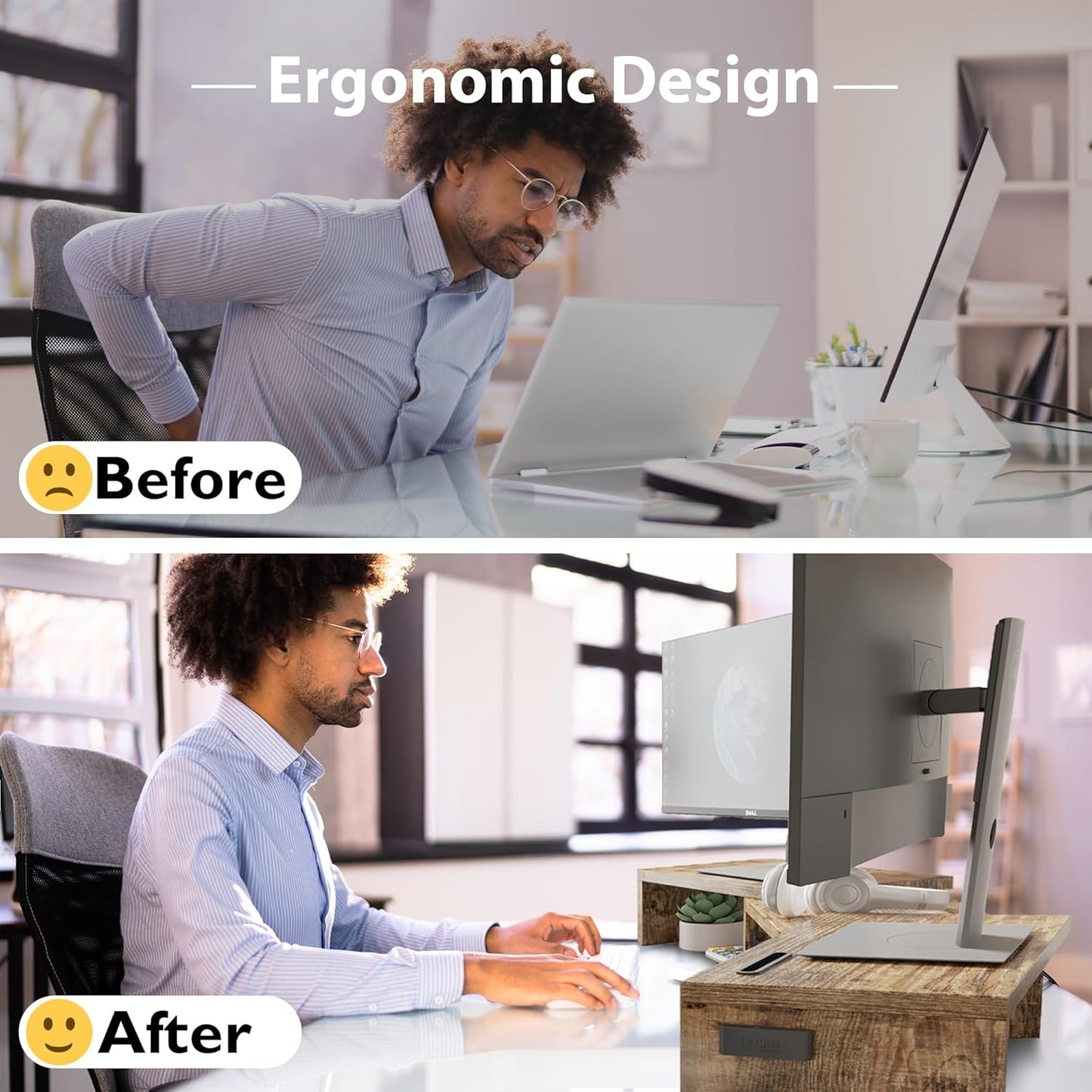 BONTEC Dual Monitor Stand for Desk, Adjustable Length and Angle Monitor Stand Riser with Smartphone Holder, Desk Shelf for Top of Desk, Computer Monitor Stand with Storage, Office Desk Organizer, Rustic Brown