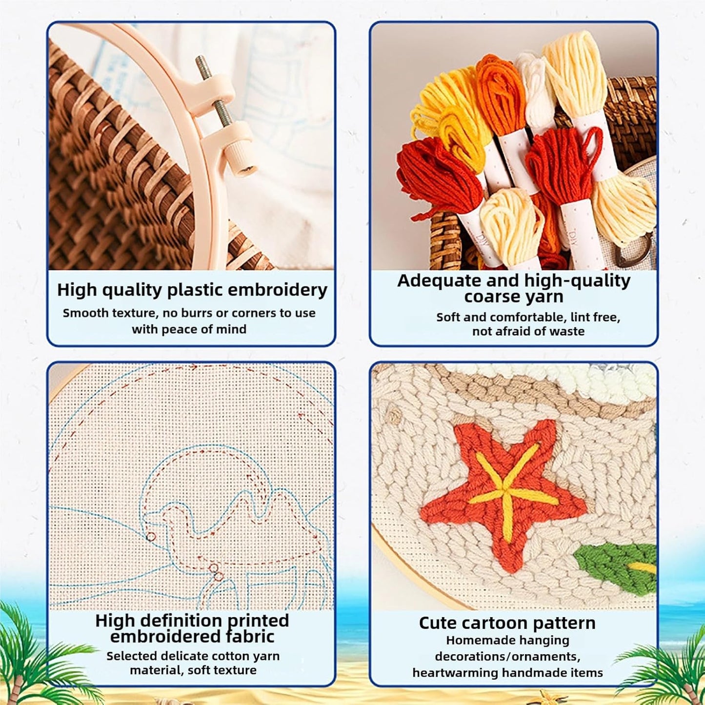 Punch Needle Kits Adults Beginner DIY Hawaiian Style 8 in Hoop Embroidery Set Starter Punch Needle Tool for Art Crafts, Ideal for All Ages, Perfect Festival Decoration & Gift (Sky and Water)