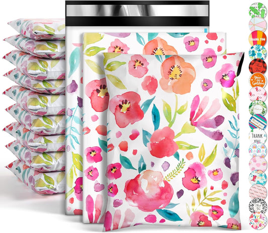 Oududianzi Poly Mailers 10X13, 50Pack Shipping Bags, Fashion Shipping Envelopes, Plastic Packaging Bags, Self-Seal Polymailers, Mailing Poly Bags for Business, Clothing (Floral)