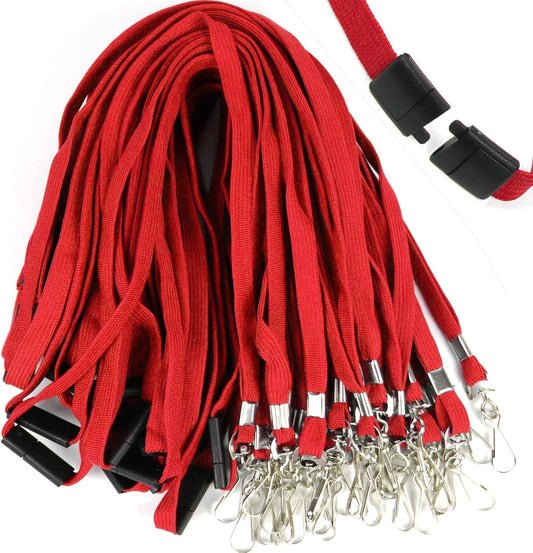 Ollain 25 Pack Breakaway Lanyard with J-Hook Bulk Flat Lanyards for Name tag ID Badges (Red, Breakaway 25 Pack)