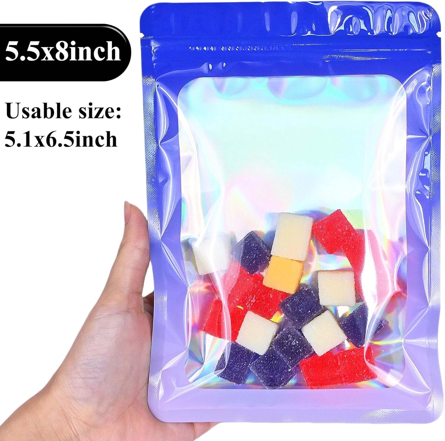 Resealable Mylar Pouch Pen Bags Great for Office Home Party Favor Food Storage Cookies Sample Jewelry Snack (100PCS, Purple and Blue Color, 5.5 x 8 inch)