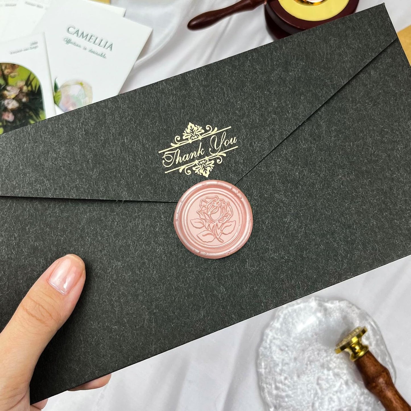 Pink Metal Vintage Rose Style Wax Seal Stickers, 50 Pcs - Waterproof, Self Adhesive, for Wedding Invitations, Envelope, Gift Wrap, Christmas