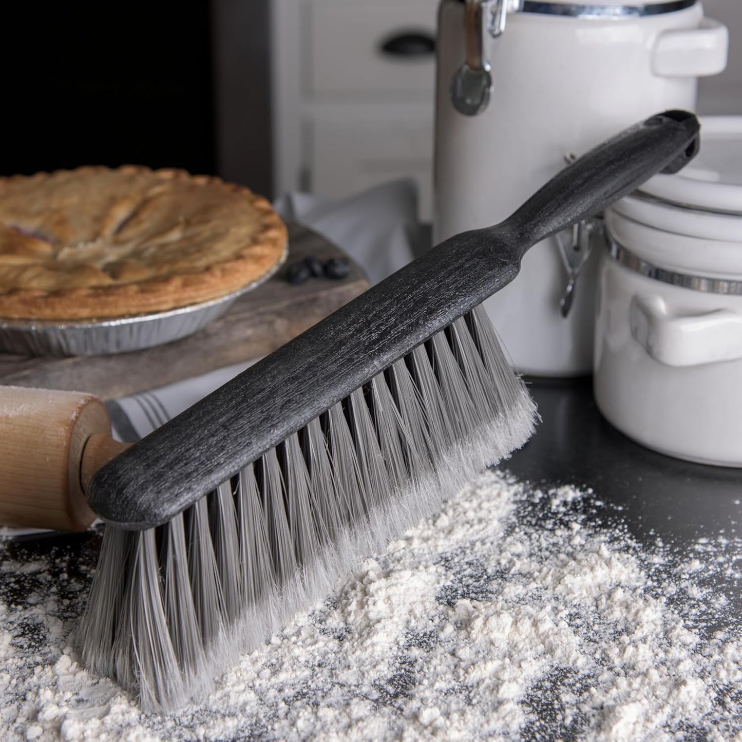 SPARTA Flo-Pac Counter Brush, Bench Brush, Dustpan Brush with Flagged Bristles for Counters, Floors, And Fireplace, 8 Inches, Gray