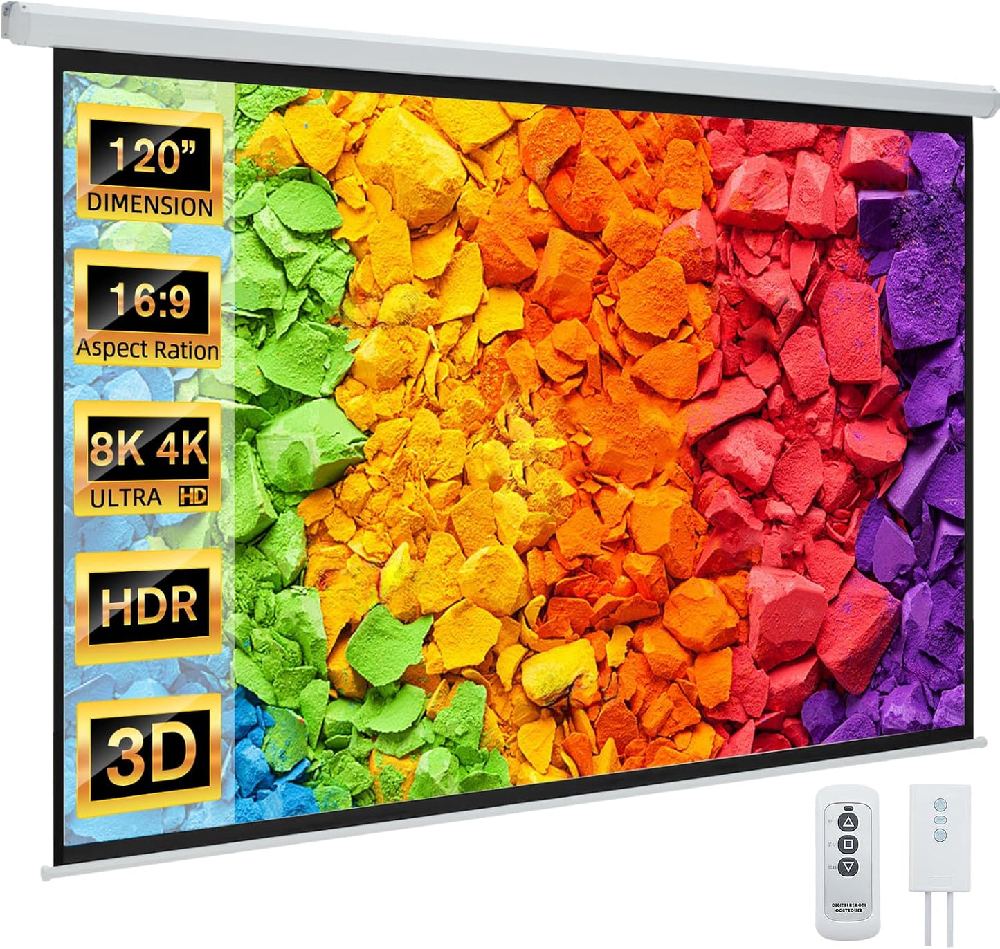 YODOLLA 120" Projector Screen Motorized 16:9, 4K HD Pull Down Retractable Projection Screens Electric Automatic Wall Ceiling Movie Screen for Office Classroom Indoor with Remotes