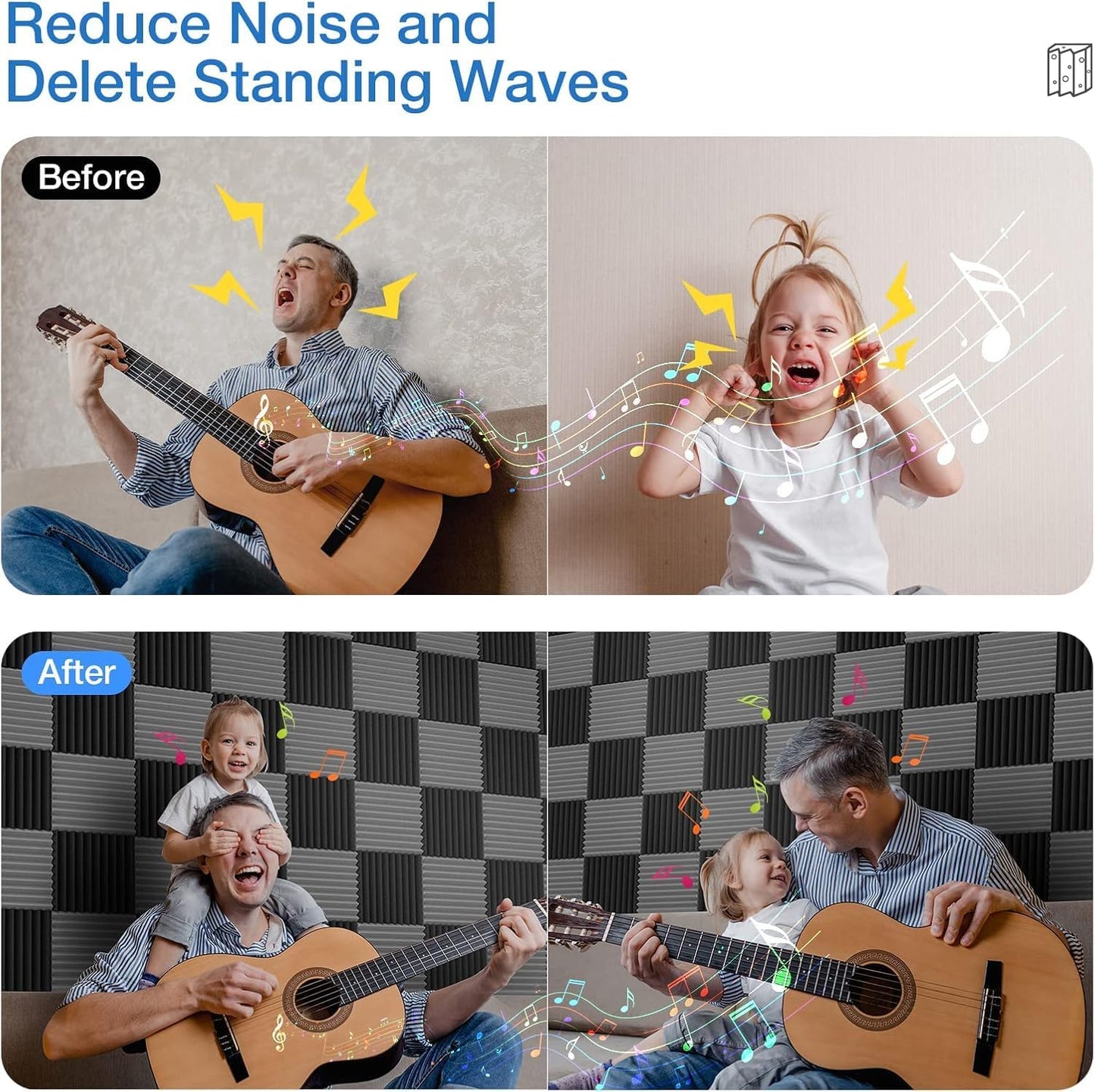 12 Pack Self-Adhesive Acoustic Panels - 1”X 12”X 12”Wall Panels - Quick-Recovery and High Density Sound Panels - Sound proof Acoustic Foam for Home Studio - Gray