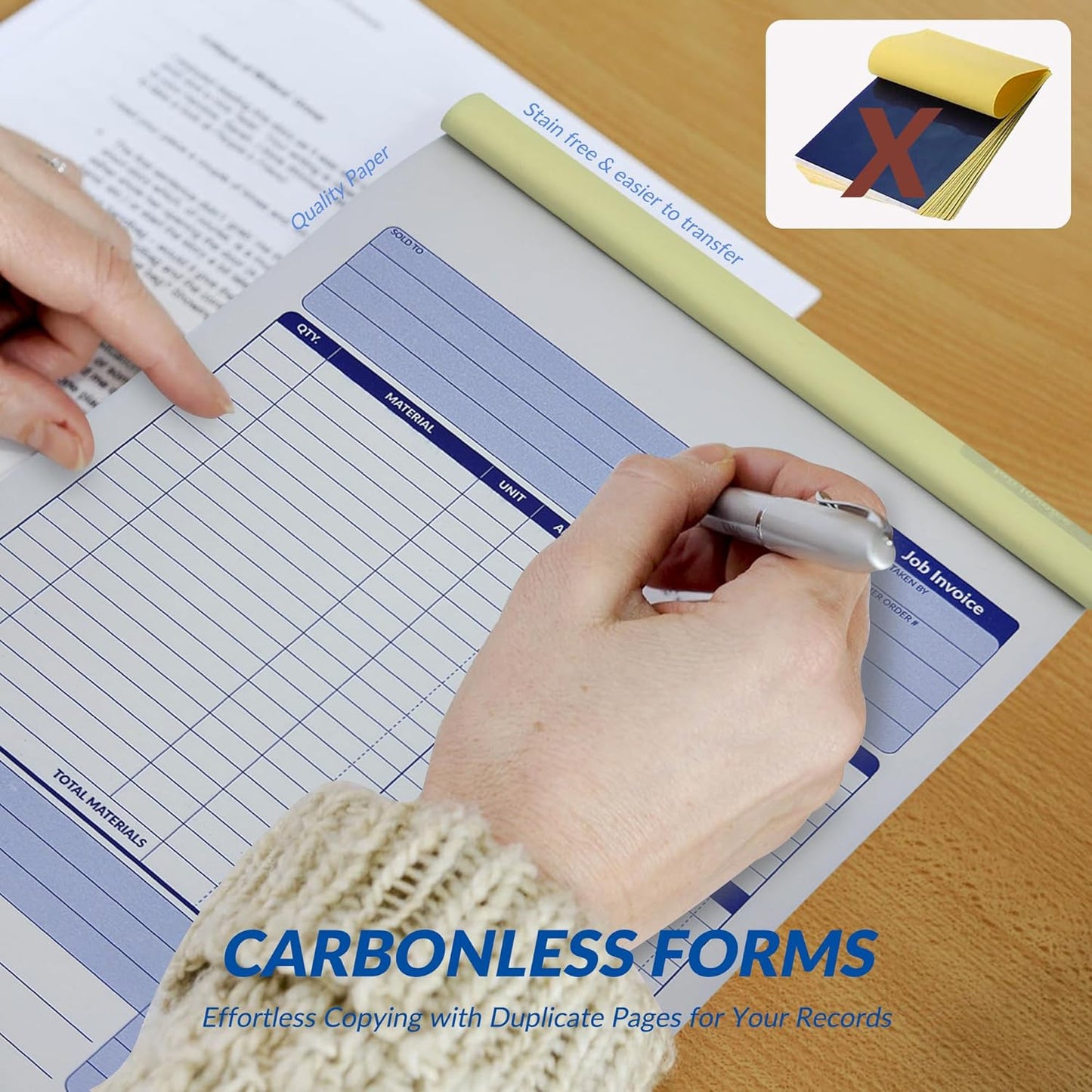 Job Work Order Forms, Large Size Contractor Invoice Book 8-1/2" x 11-7/16", Invoice Receipt Book for Small Business, 2-Part Carbonless Forms, 200 Sets (4 Books)