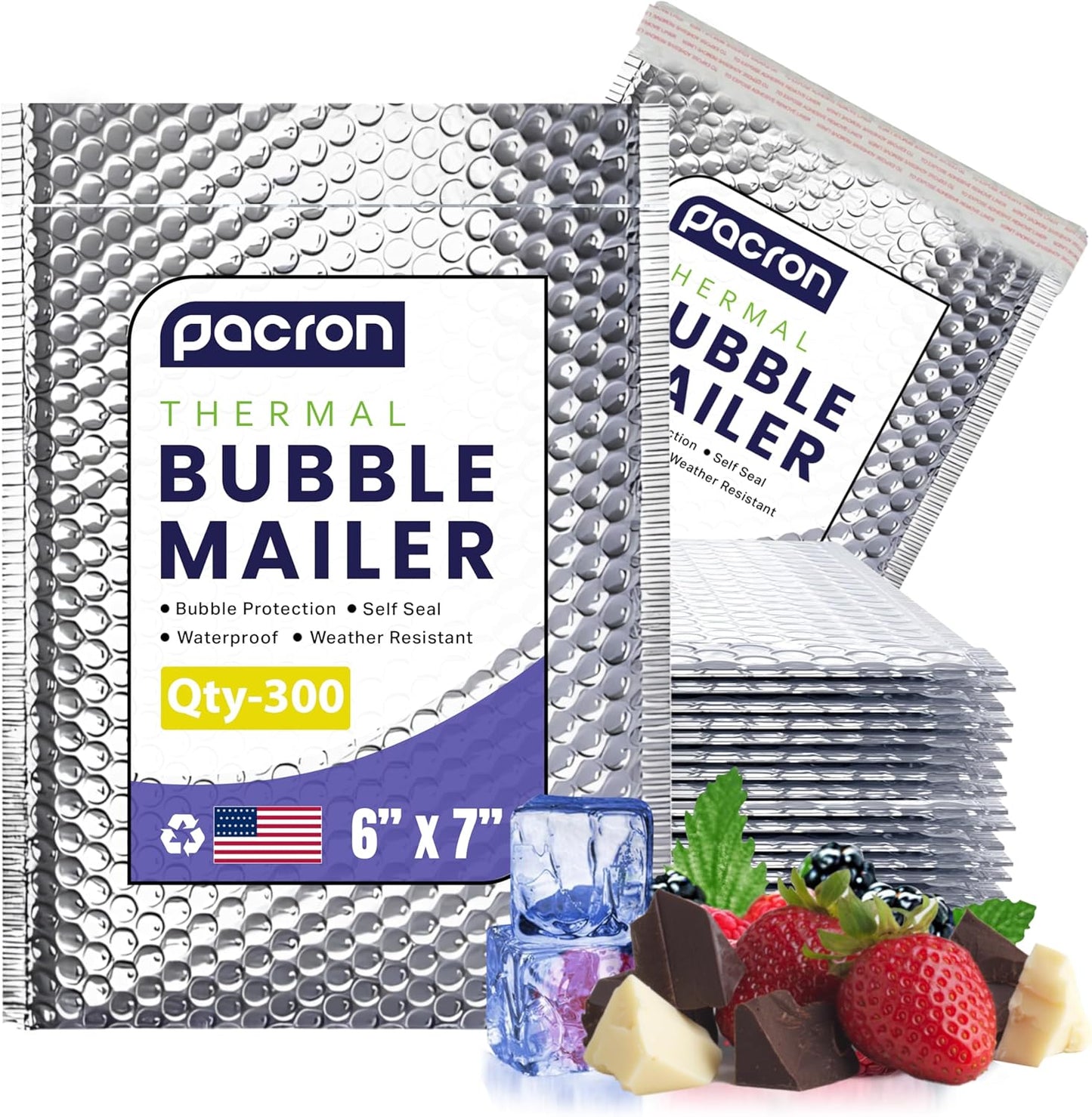 300-Pack Insulated Silver Thermal Bubble Mailers 6 x 7 - Waterproof Metallic Foil Self-Sealing Padded Envelopes for Cold Shipping, Perishables, Food, Cosmetics, Pharmaceuticals