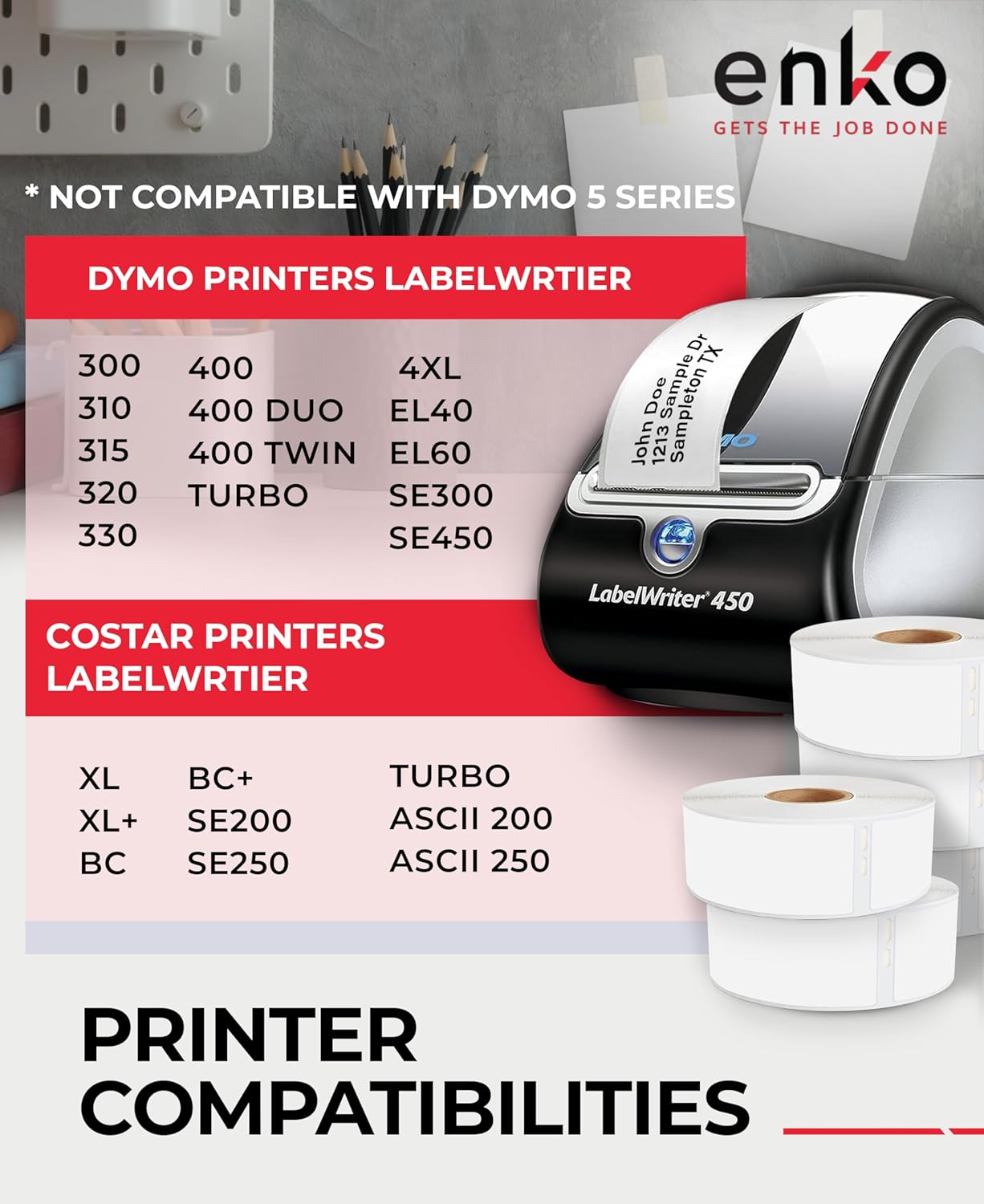 enKo Compatible for Dymo 30252 Labels (1-1/8" x 3-1/2") - Label for Dymo Labelwriter 450 Turbo Printer and 4XL - Direct Thermal Address, Shipping and Barcode Label (48 Rolls | 16,800 Labels)