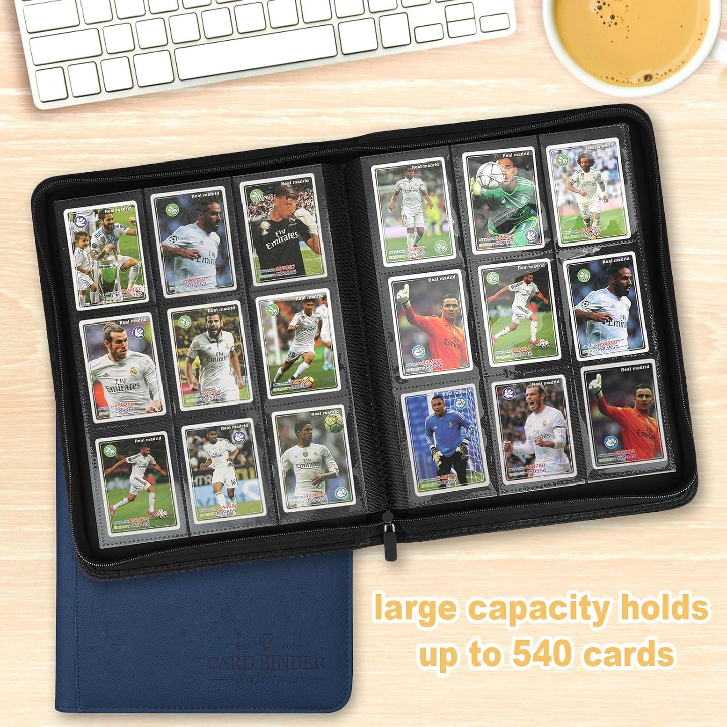 9 Pockets Card Binder,Premium Zip Trading Card Binder,540 Double Sided Pocket PU Collection Binder, Collector Album, Card Folder for MTG, TCG, Business Cards.(Blue)