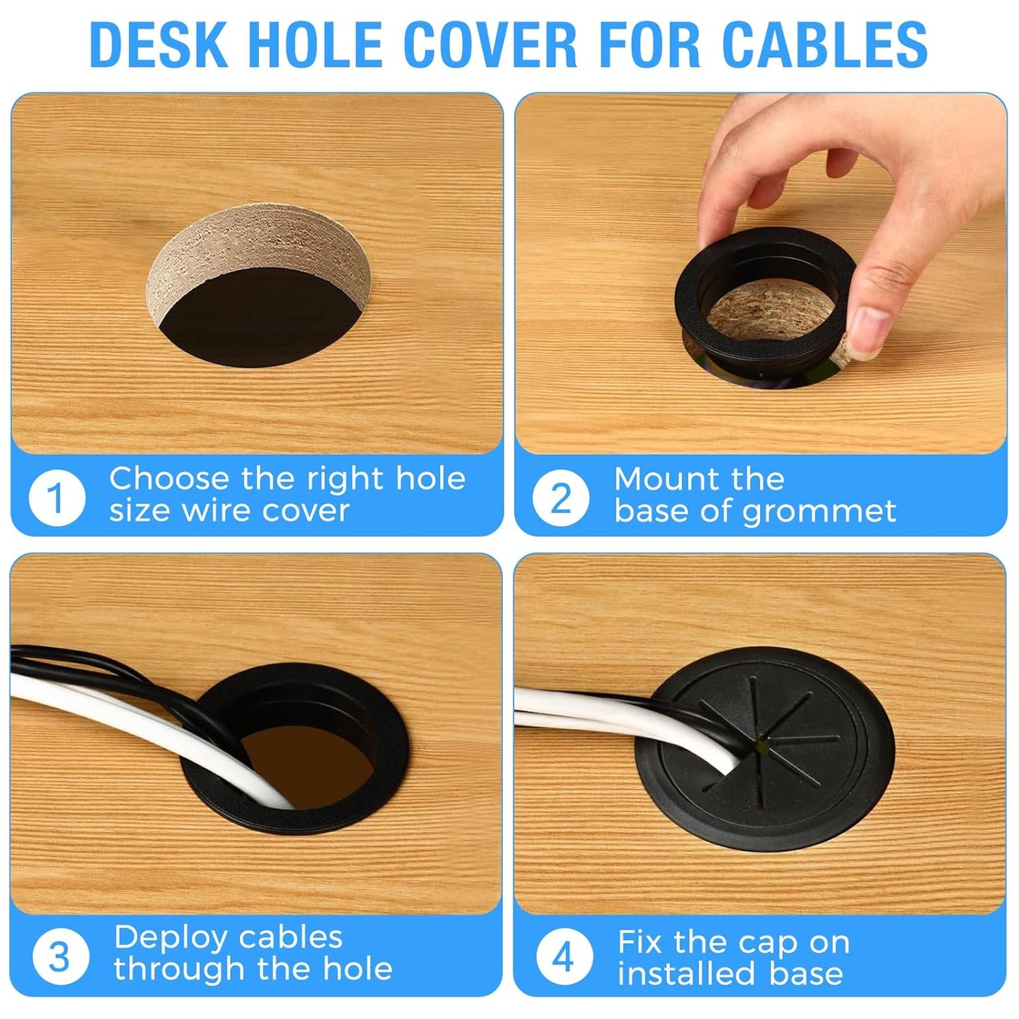 Desk Grommet 3-1/8" (80 mm), Desk Hole Cover for Cables Grey, Cable Grommet ABS Plastic, Desk Hole Grommet for Office and Home Table Cable, Detachable & Flexible Cable Cord Organizer-2 Pcs