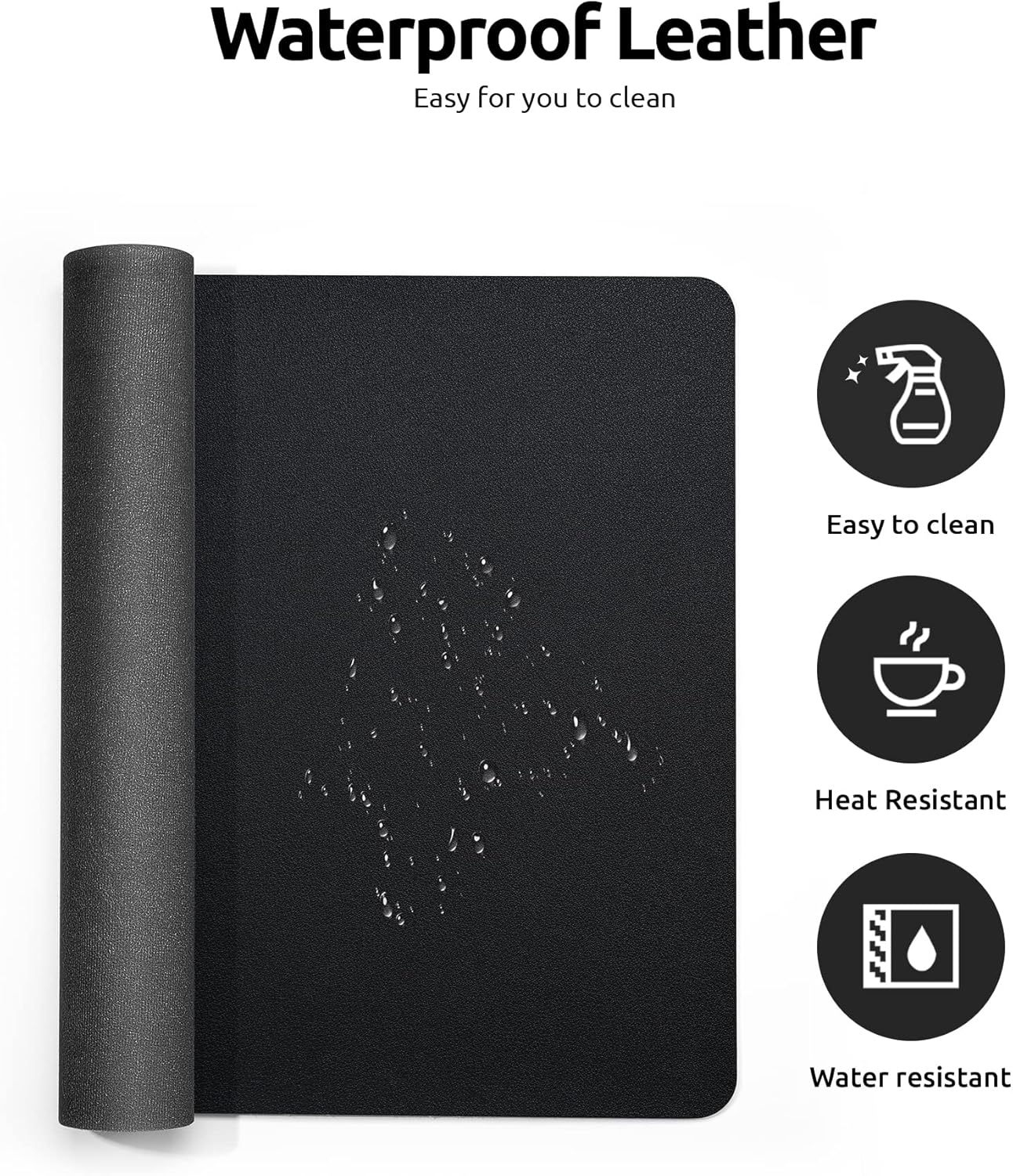 YSAGi Leather Office Desk Pad Protector, Large Mouse Pad, Non-Slip, PU Leather, Laptop Desk Blotter, Waterproof Writing Pad for Office and Home, Black, 23.6" x 13.8"